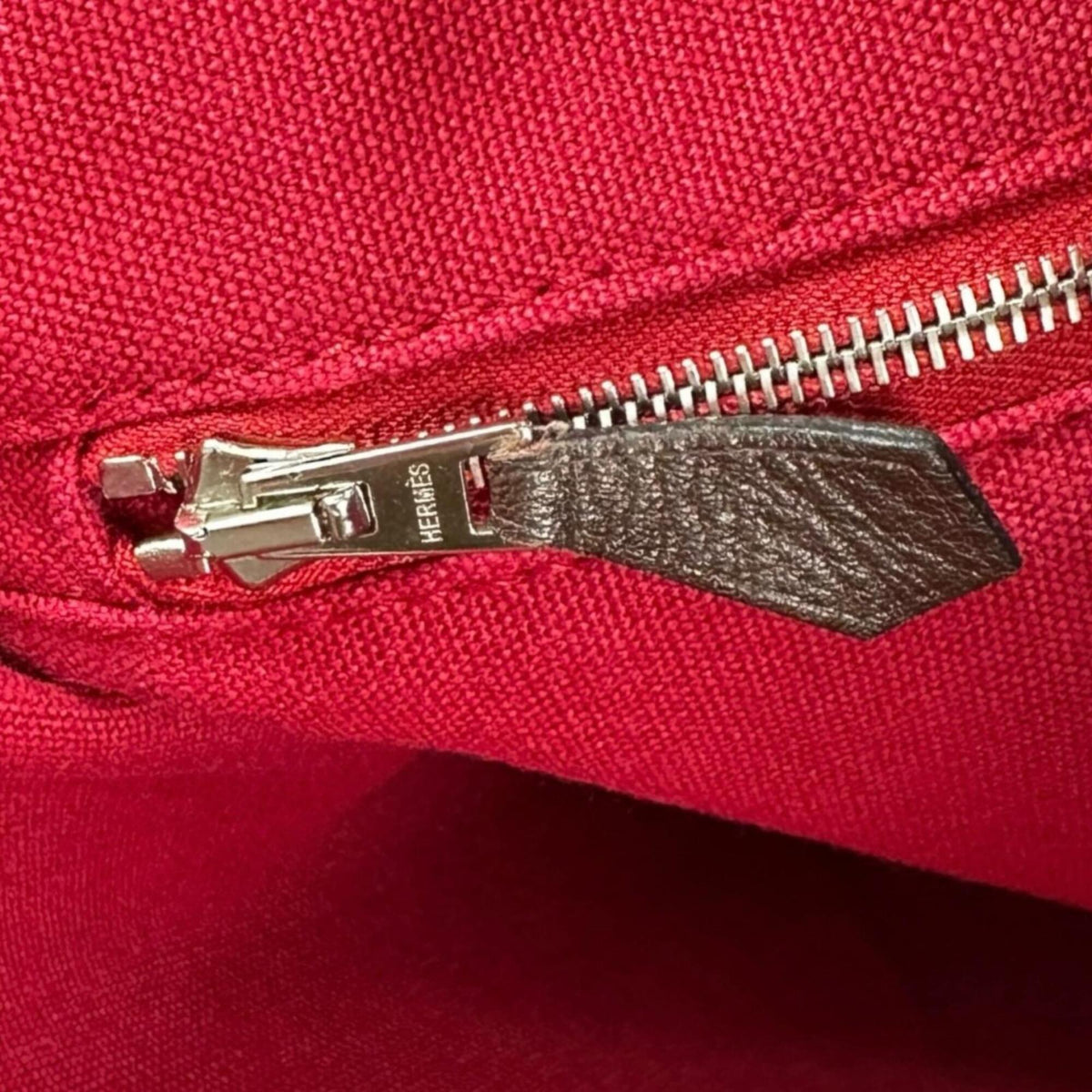 Hermes Black Brown Red Color Canvas Leather Handbag (Pre-Owned)