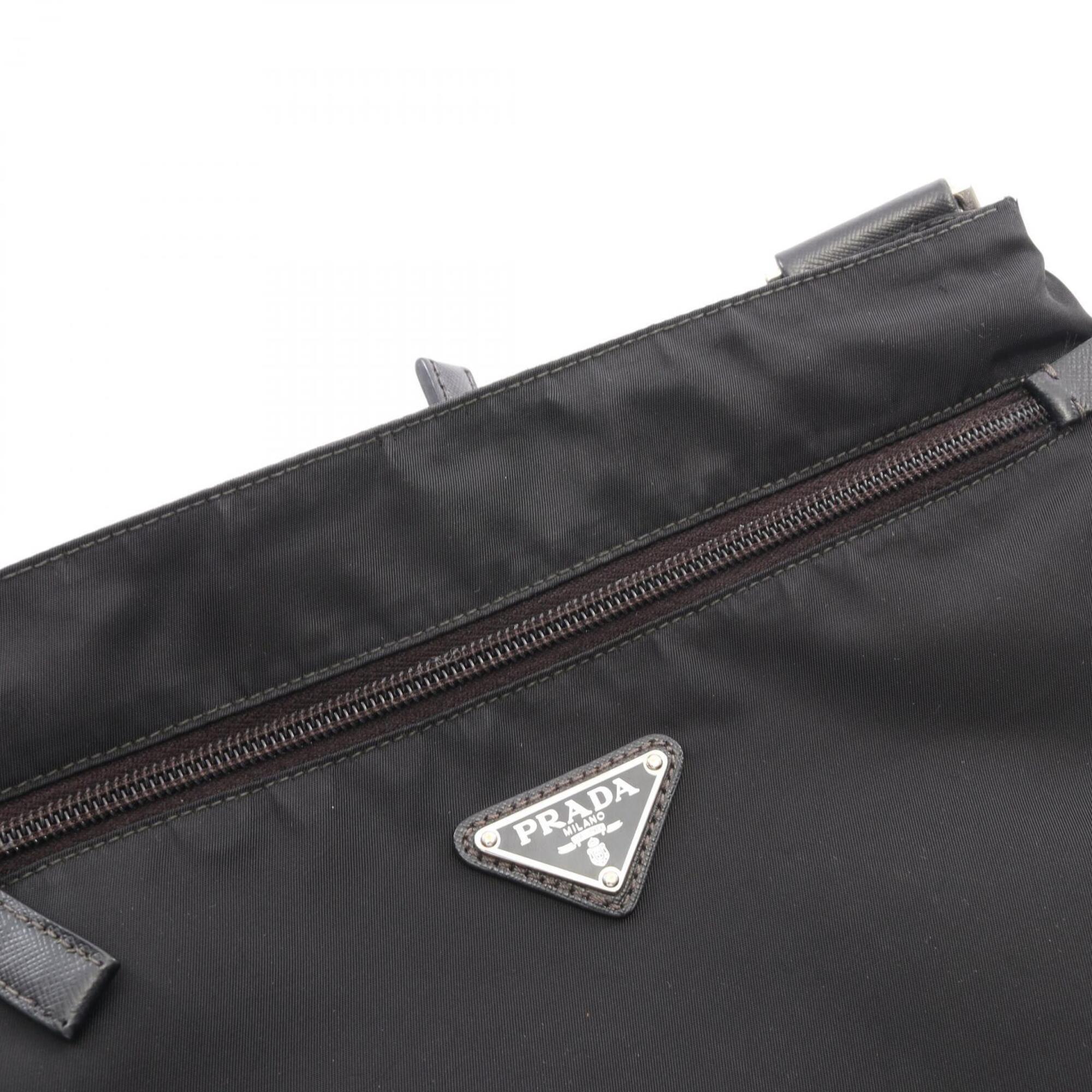 Prada Black Nylon Leather Handbag Shoulder Bag (Pre-Owned)