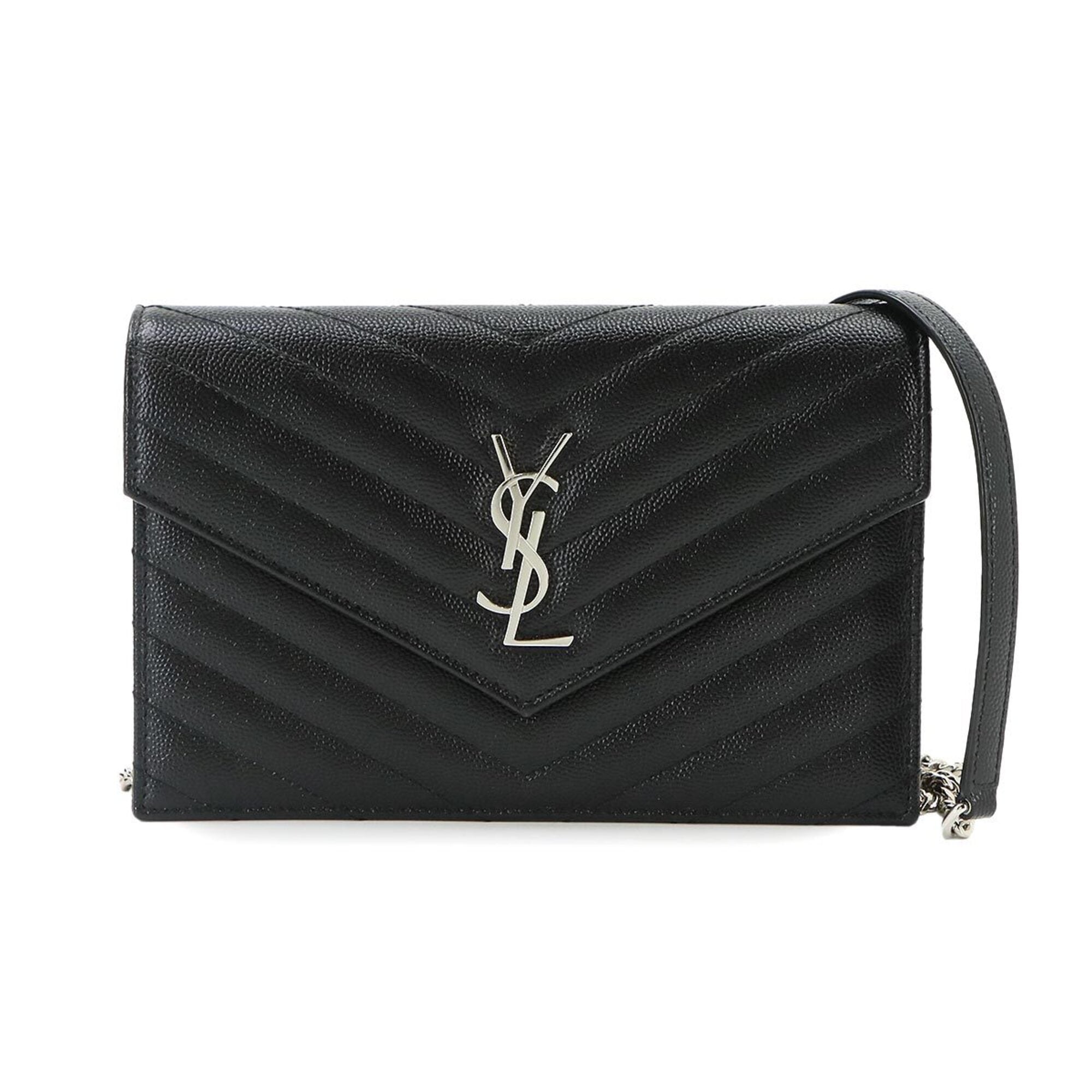Saint Laurent Black Leather Chain/Shoulder Wallet (Pre-Owned)