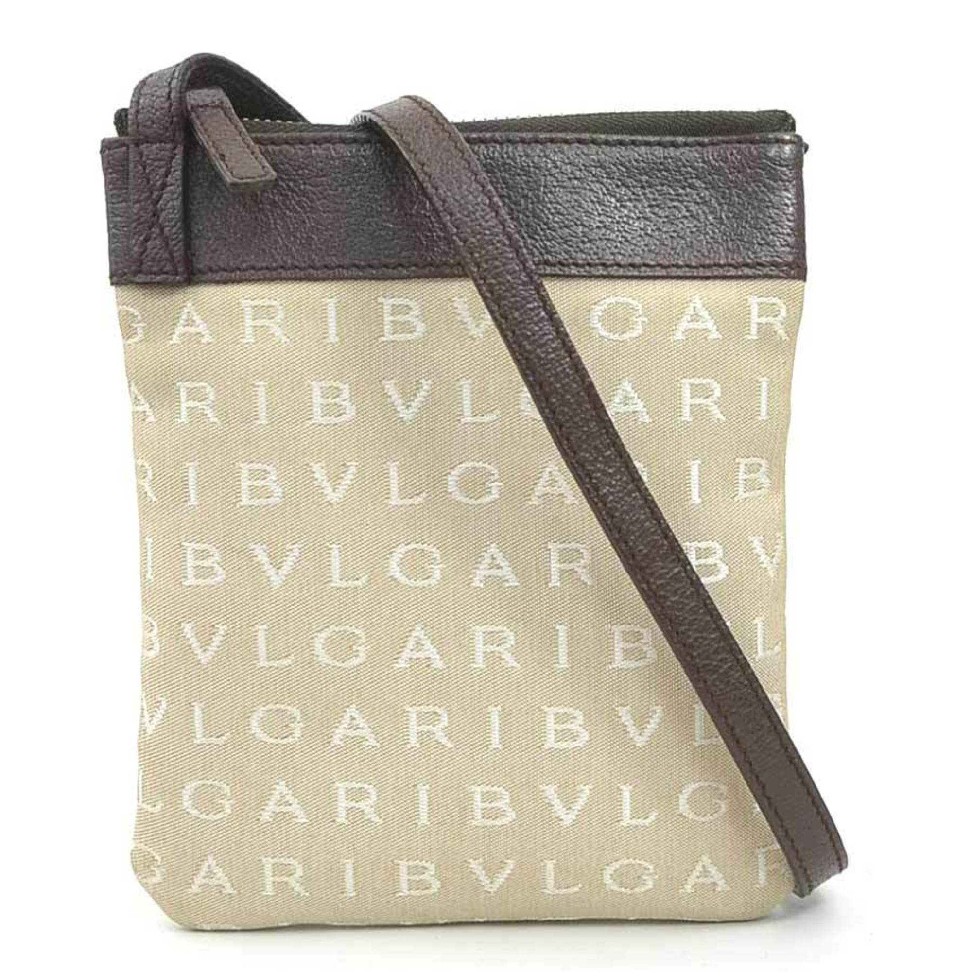Bvlgari Beige Brown Canvas Leather Shoulder Bag (Pre-Owned)