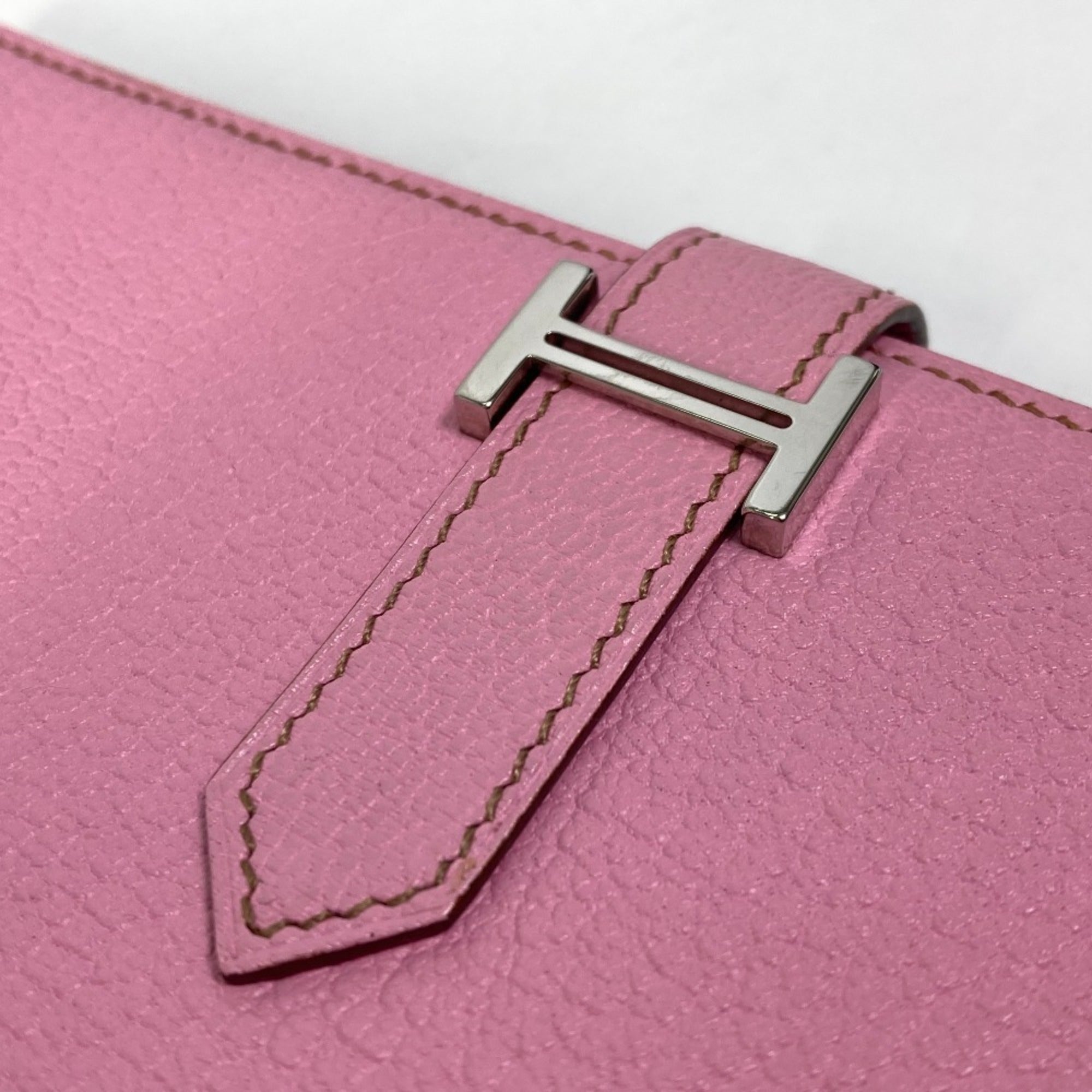 Hermes Bearn Pink Soufre Chevre Leather Chain/Shoulder Wallet (Pre-Owned)