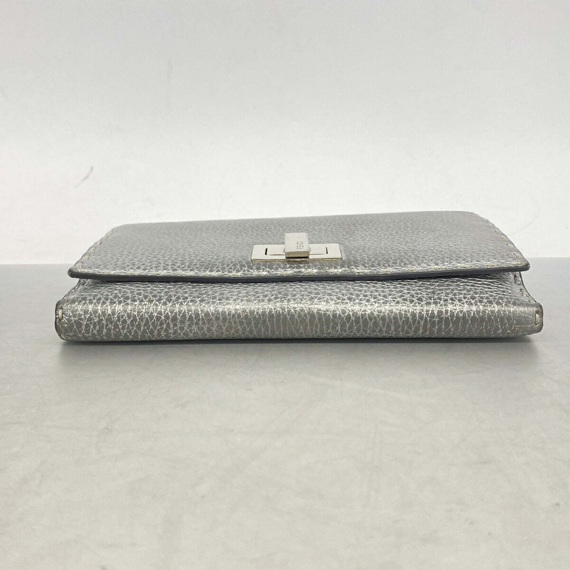 Fendi Silver Leather Long Wallet (Bi-Fold) (Pre-Owned)