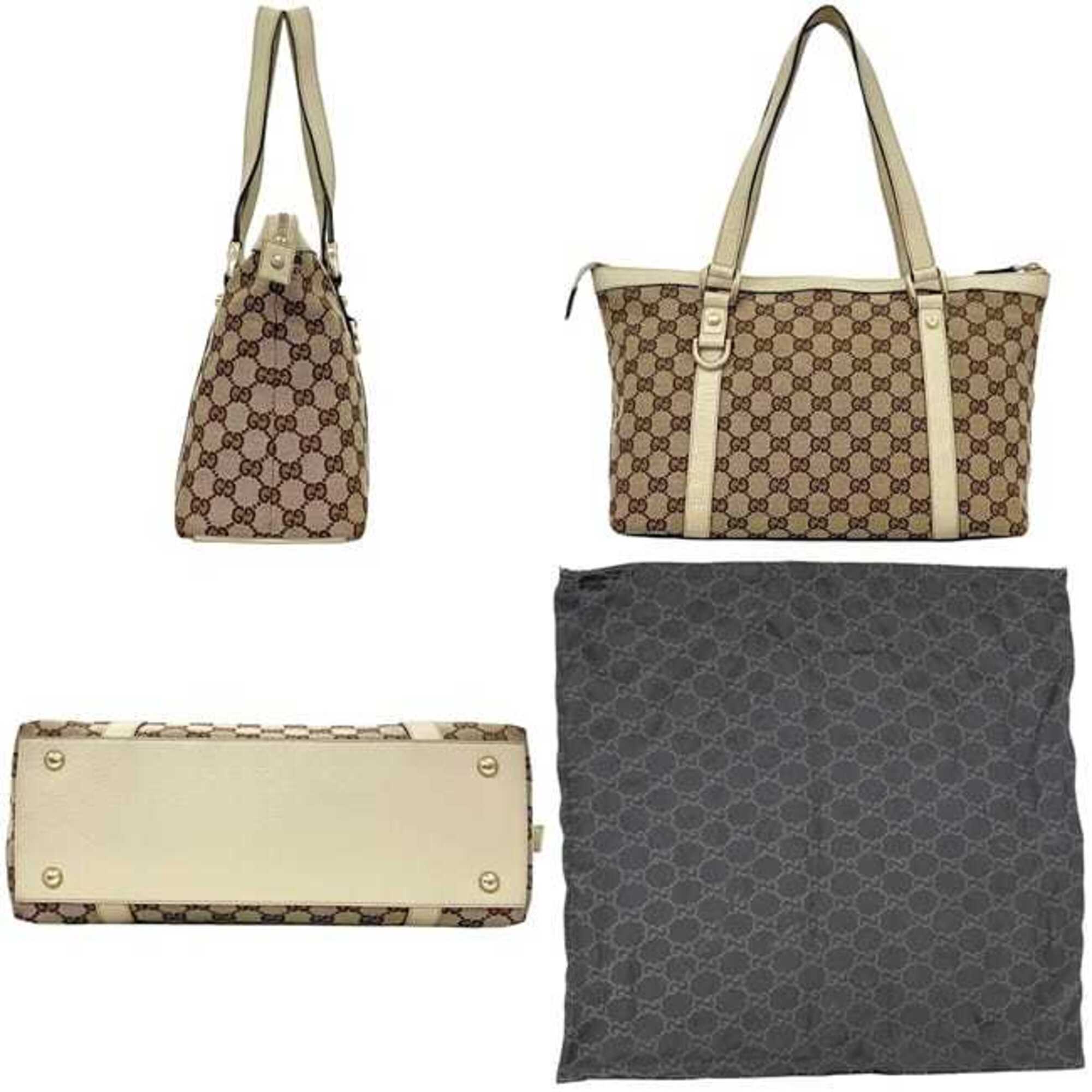 Gucci Beige Canvas Leather Tote Bag (Pre-Owned)