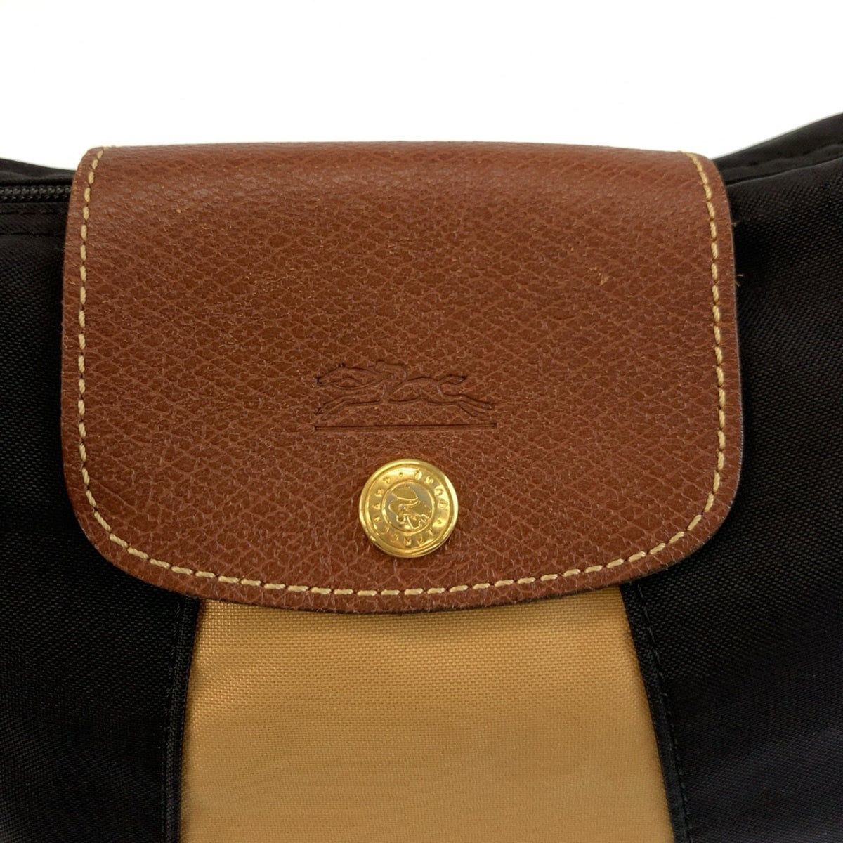 Longchamp Black Brown Nylon Handbag (Pre-Owned)