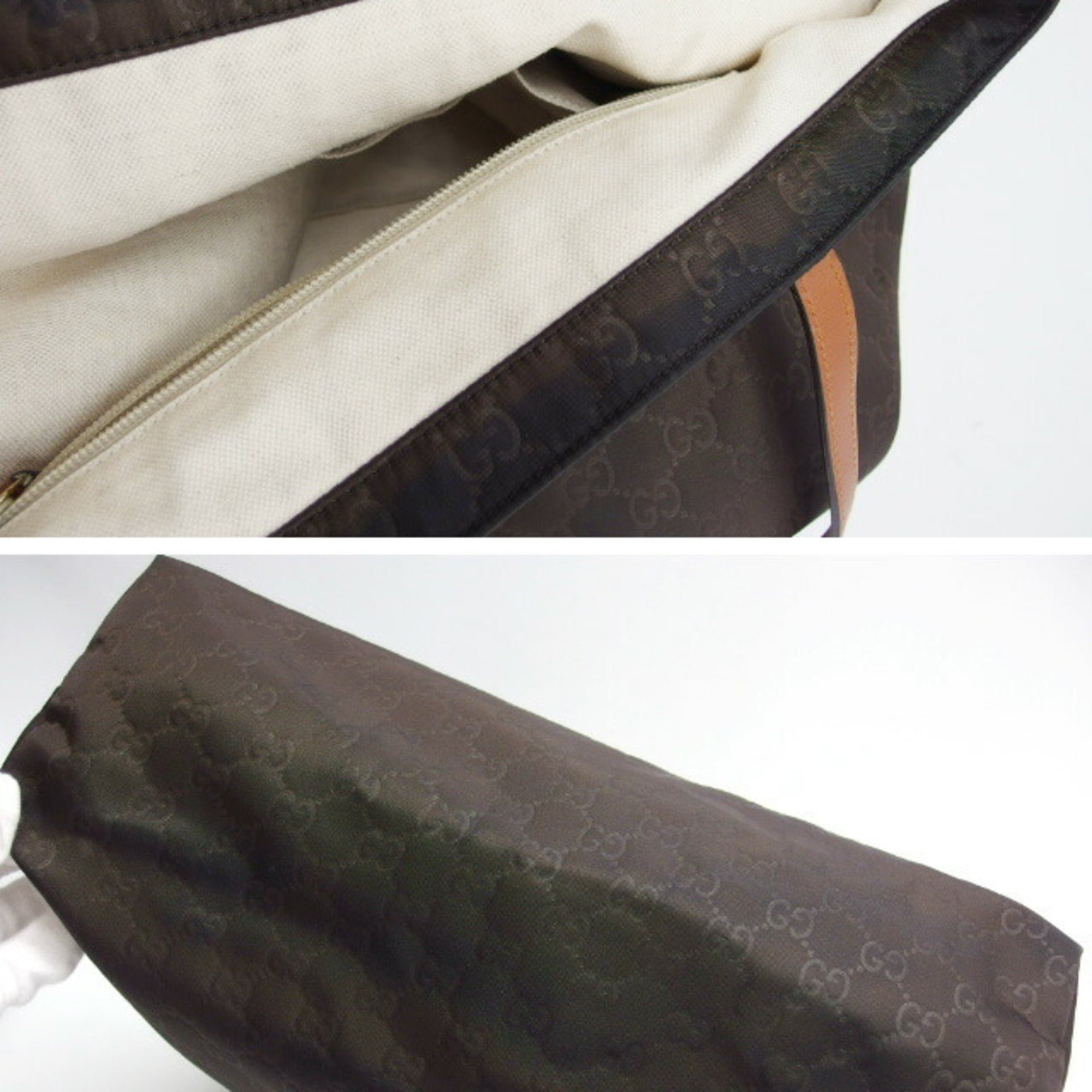 Gucci Brown Dark Brown Nylon Leather Handbag Shoulder Bag (Pre-Owned)