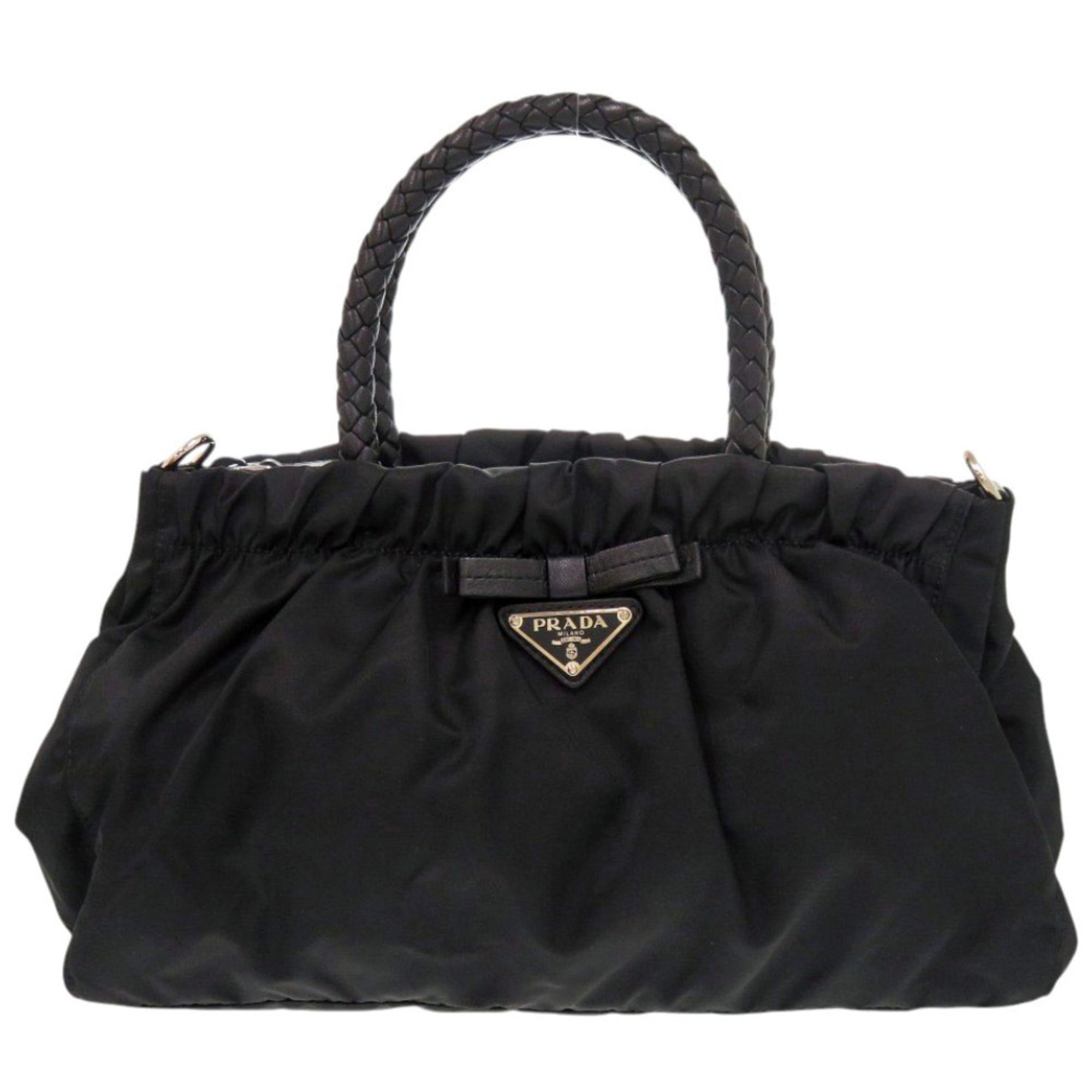 Prada Black Nylon Leather Handbag (Pre-Owned)