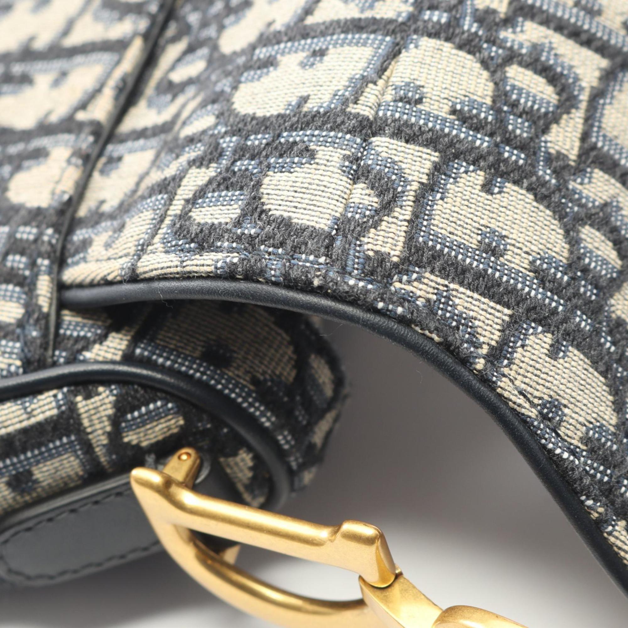 Christian Dior Ivory Navy Canvas Leather Handbag Saddle Bag (Pre-Owned)