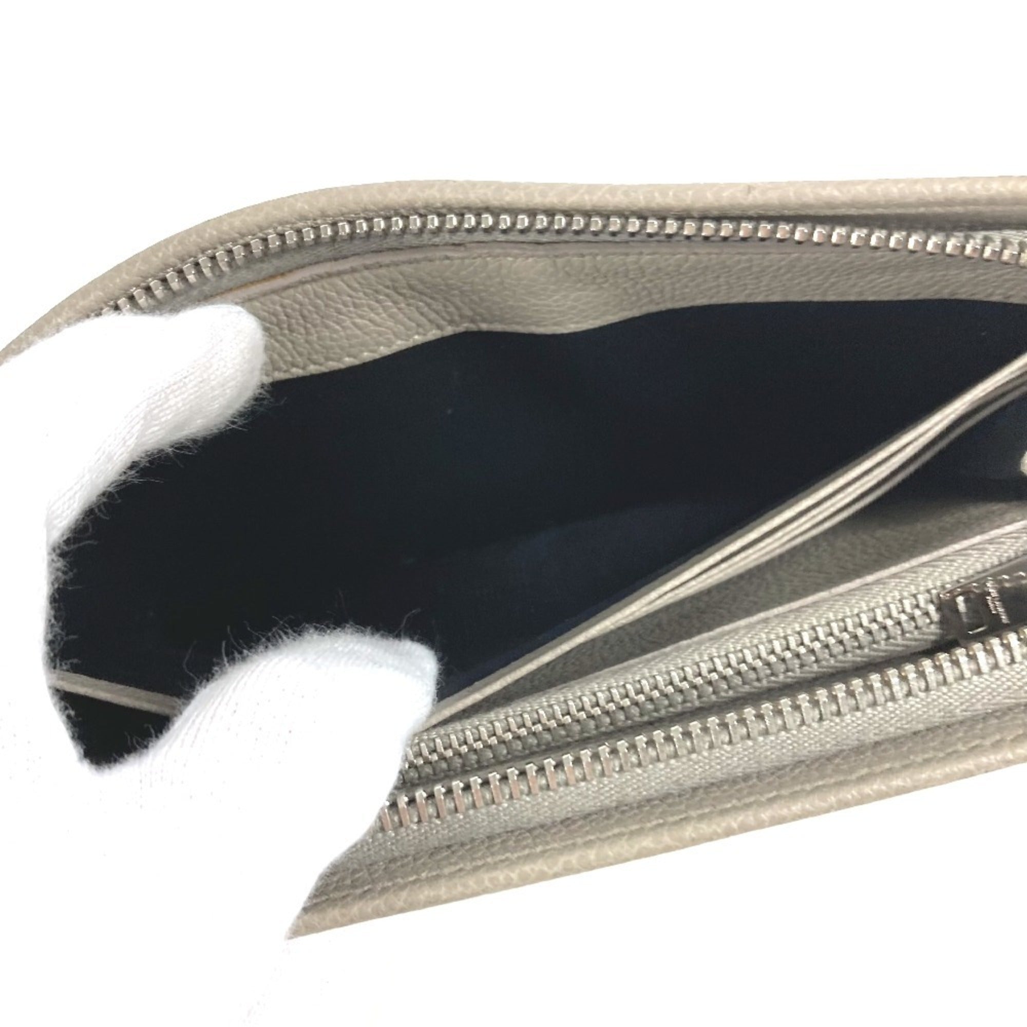 Yves Saint Laurent Gray Leather Long Wallet (Bi-Fold) (Pre-Owned)