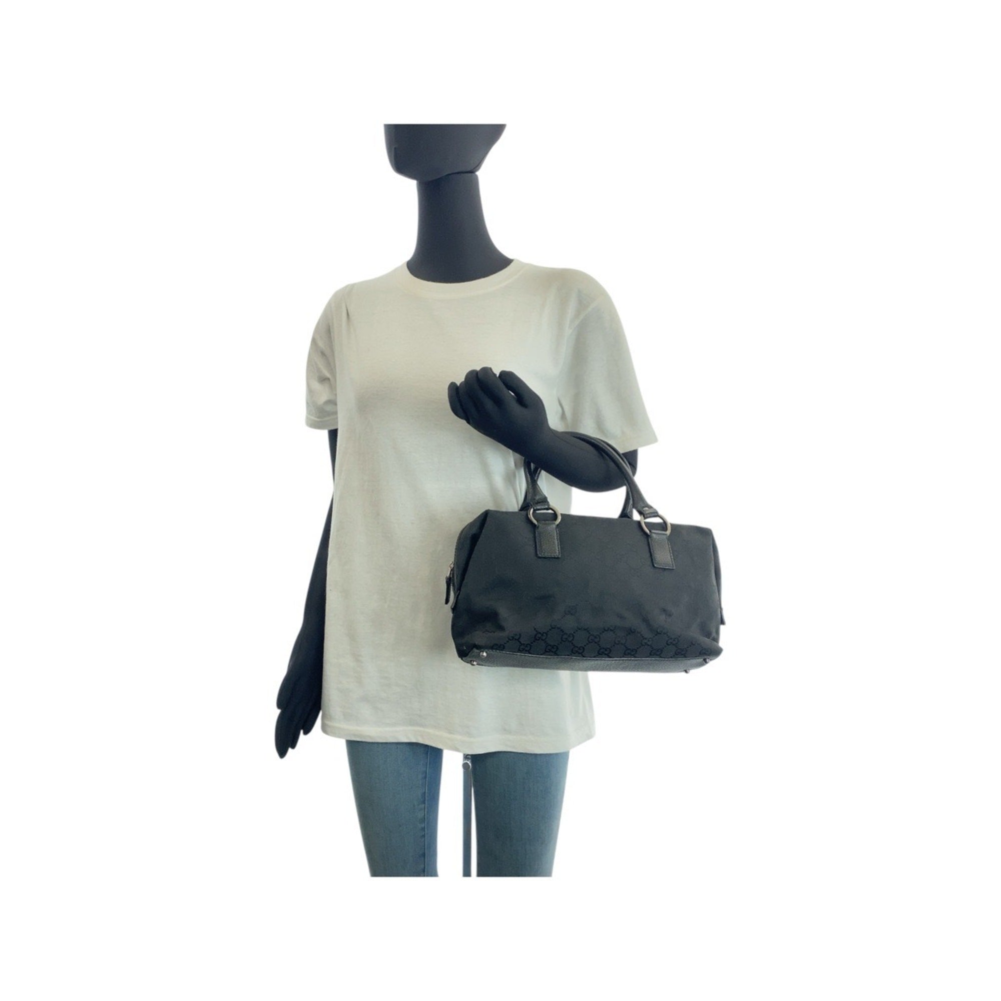Gucci Black Gg Canvas Leather Handbag Tote Bag (Pre-Owned)