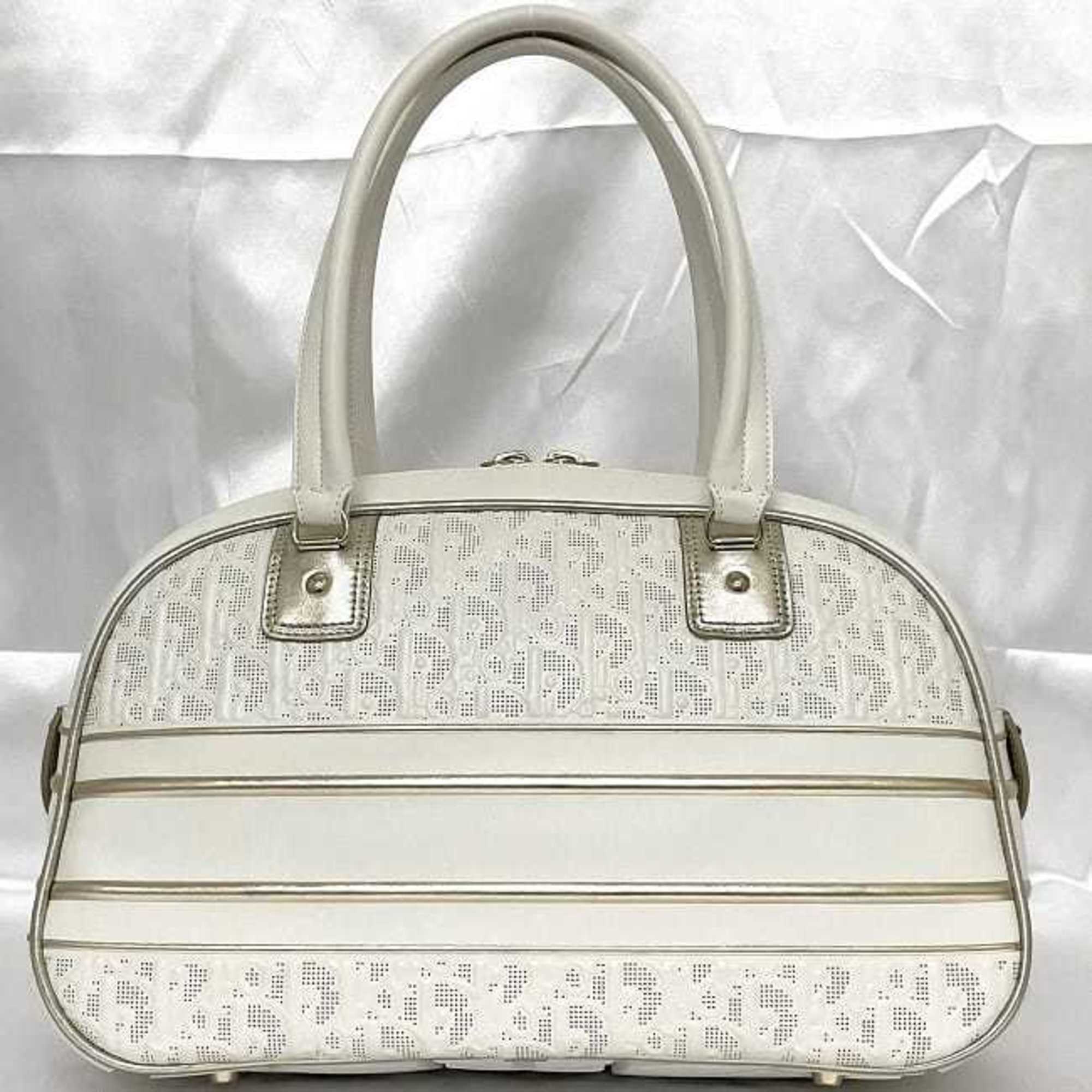 Christian Dior Trotter White Leather Rubber Boston Bag Handbag (Pre-Owned)