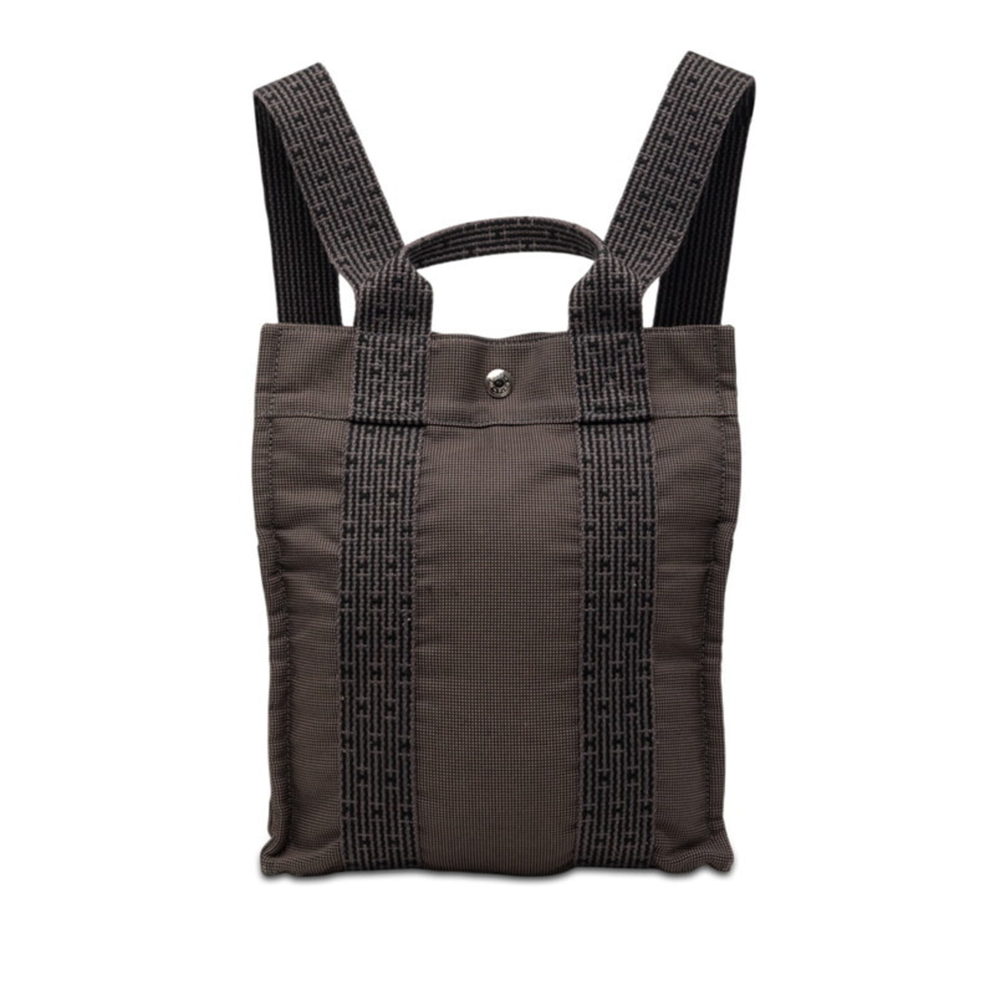 Hermes Her Line Black Gray Canvas Backpack (Pre-Owned)