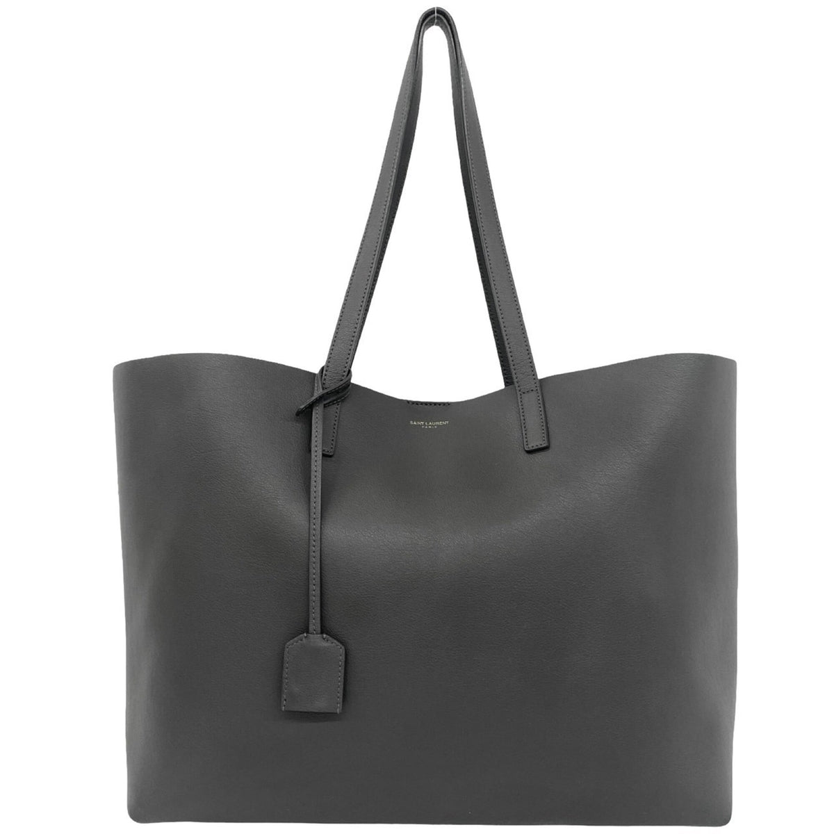 Yves Saint Laurent Gray Leather Handbag Pouch Shopping Bag Tote Bag (Pre-Owned)