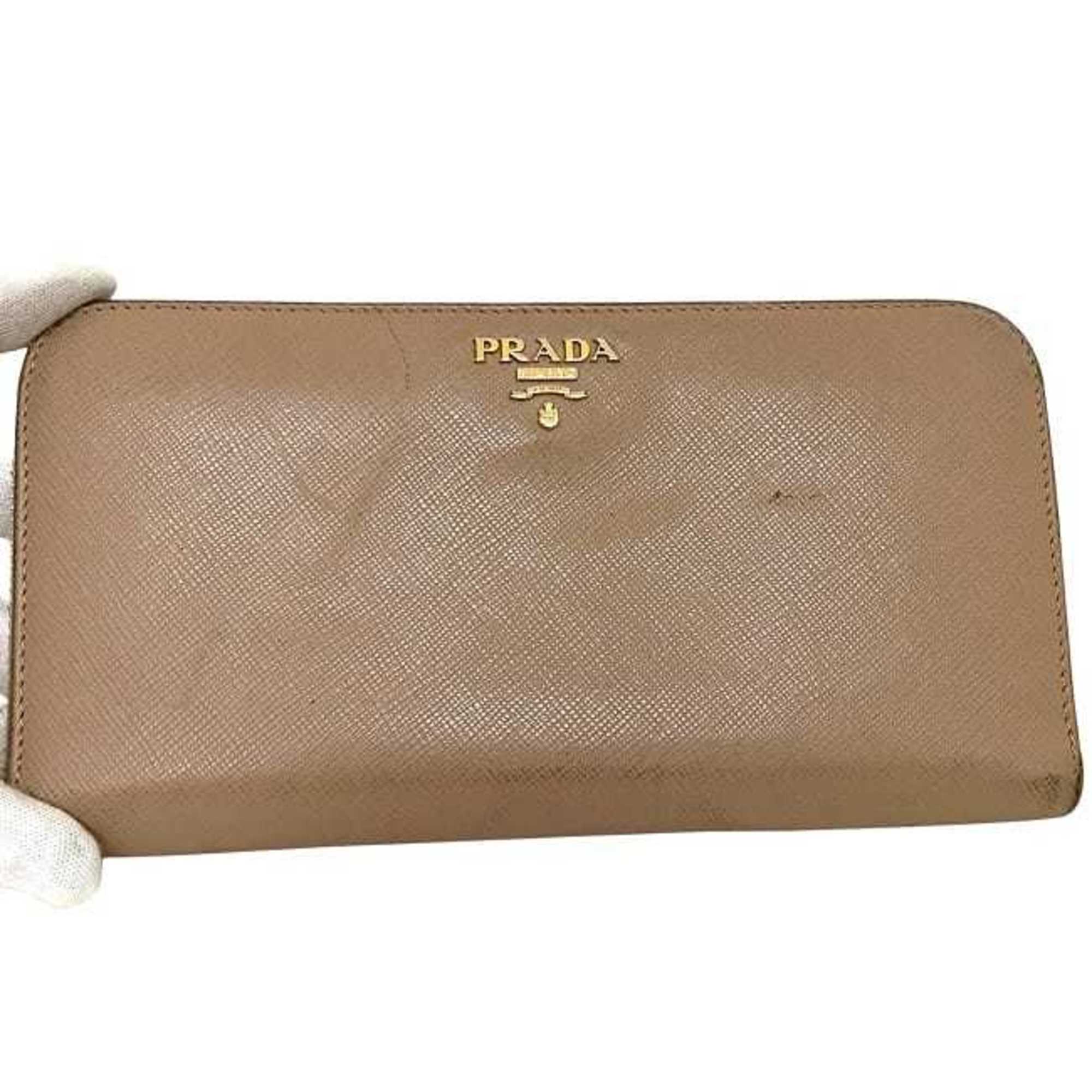 Prada Pink Beige Saffiano Metal Long Wallet (Bi-Fold) (Pre-Owned)