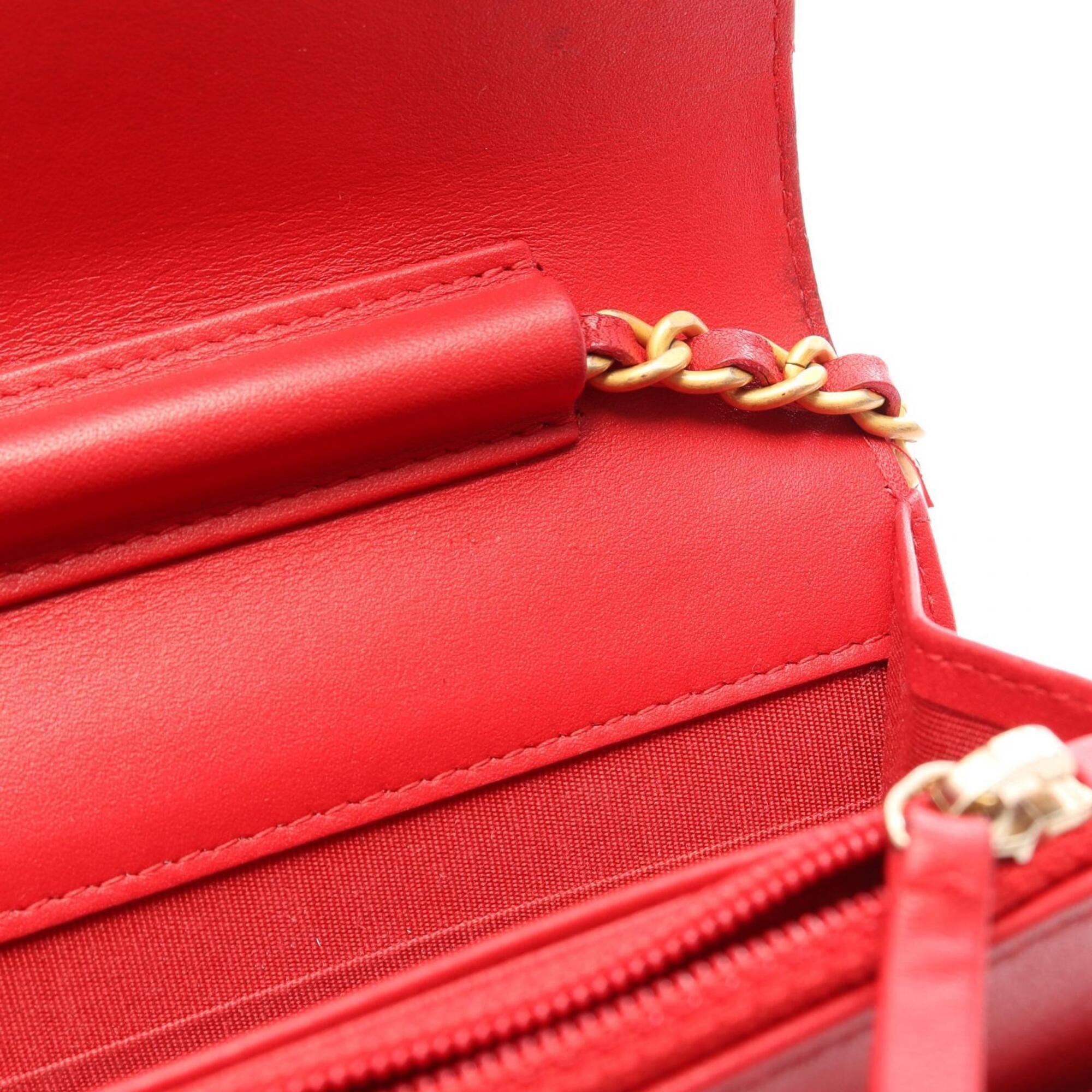 Chanel Red Color Grained Calfskin Handbag Shoulder Bag (Pre-Owned)