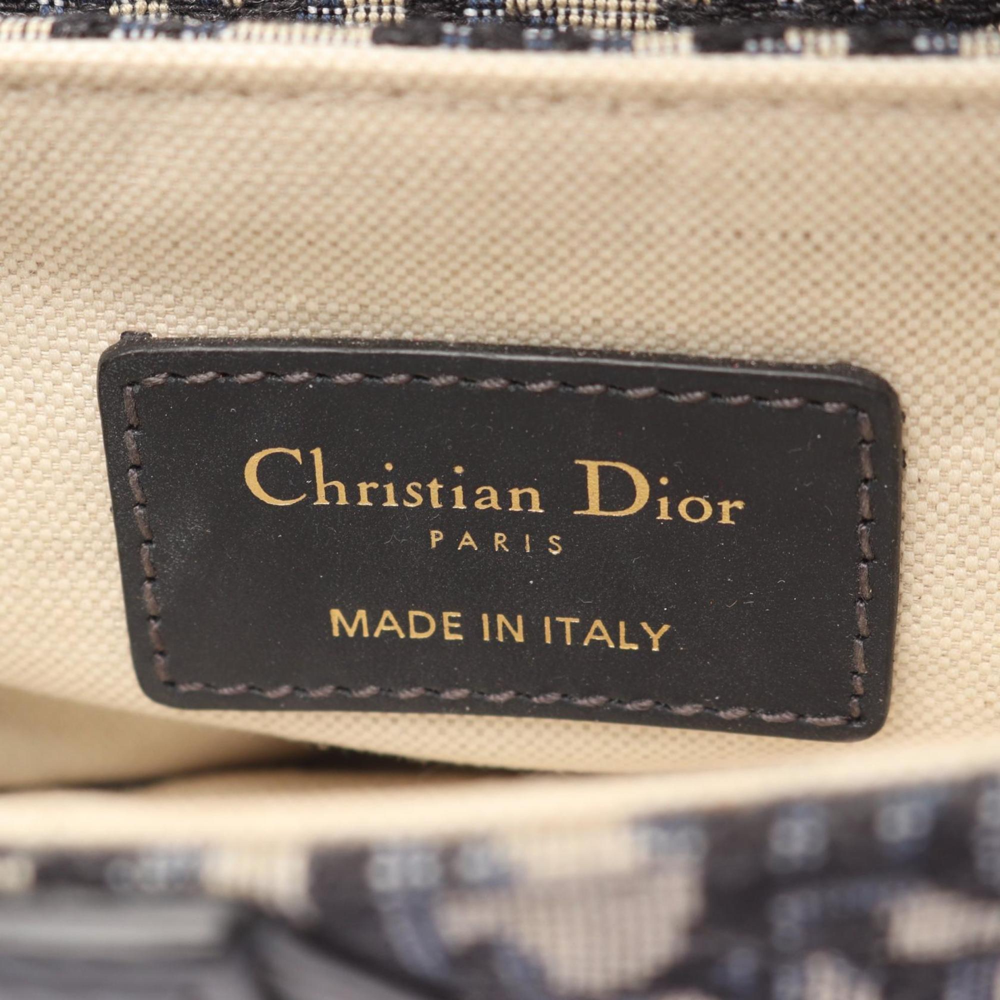 Christian Dior Ivory Navy Canvas Leather Handbag Saddle Bag (Pre-Owned)