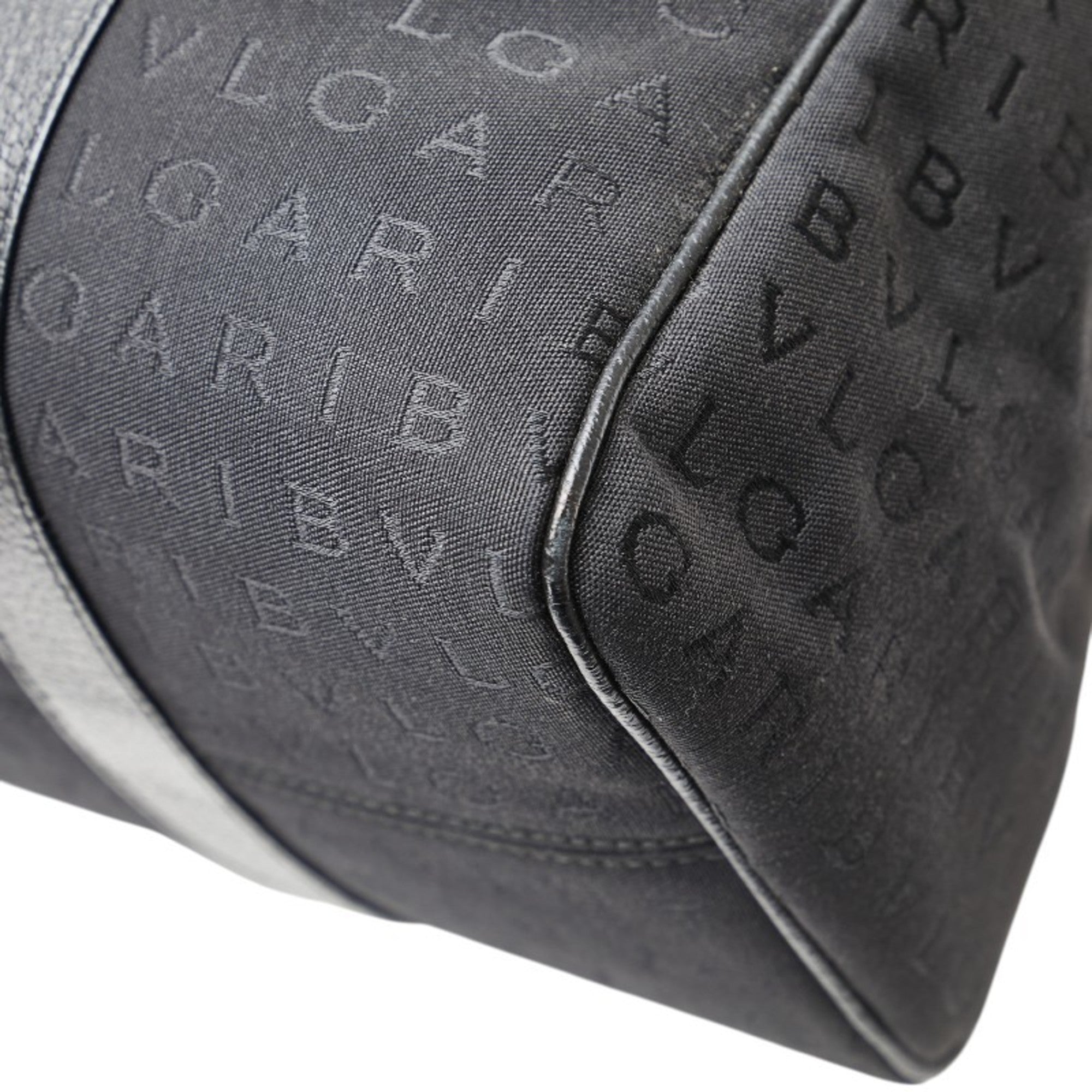 Bvlgari Logomania Black Canvas Leather Handbag Tote Bag (Pre-Owned)