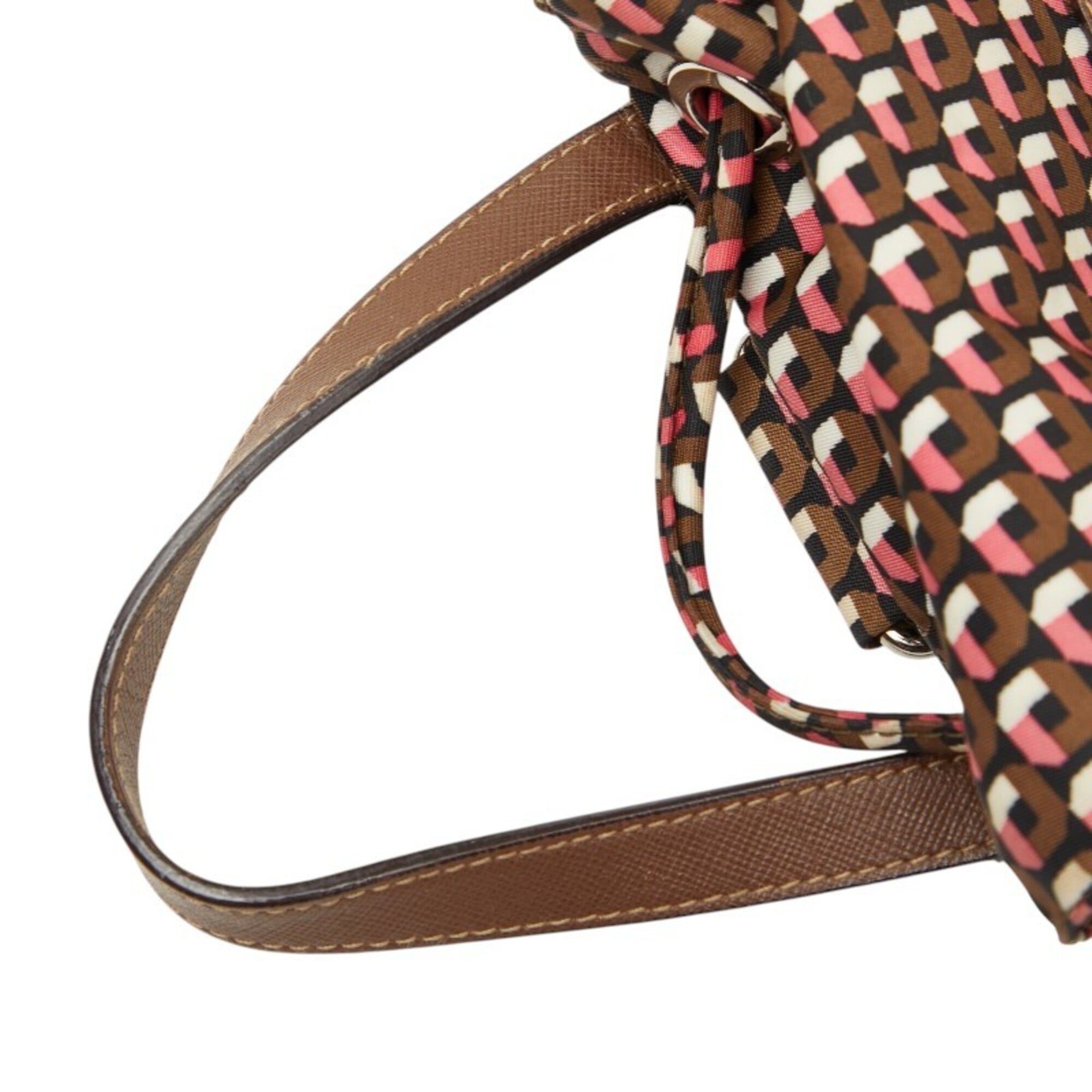 Prada Brown Pink Nylon Leather Backpack (Pre-Owned)