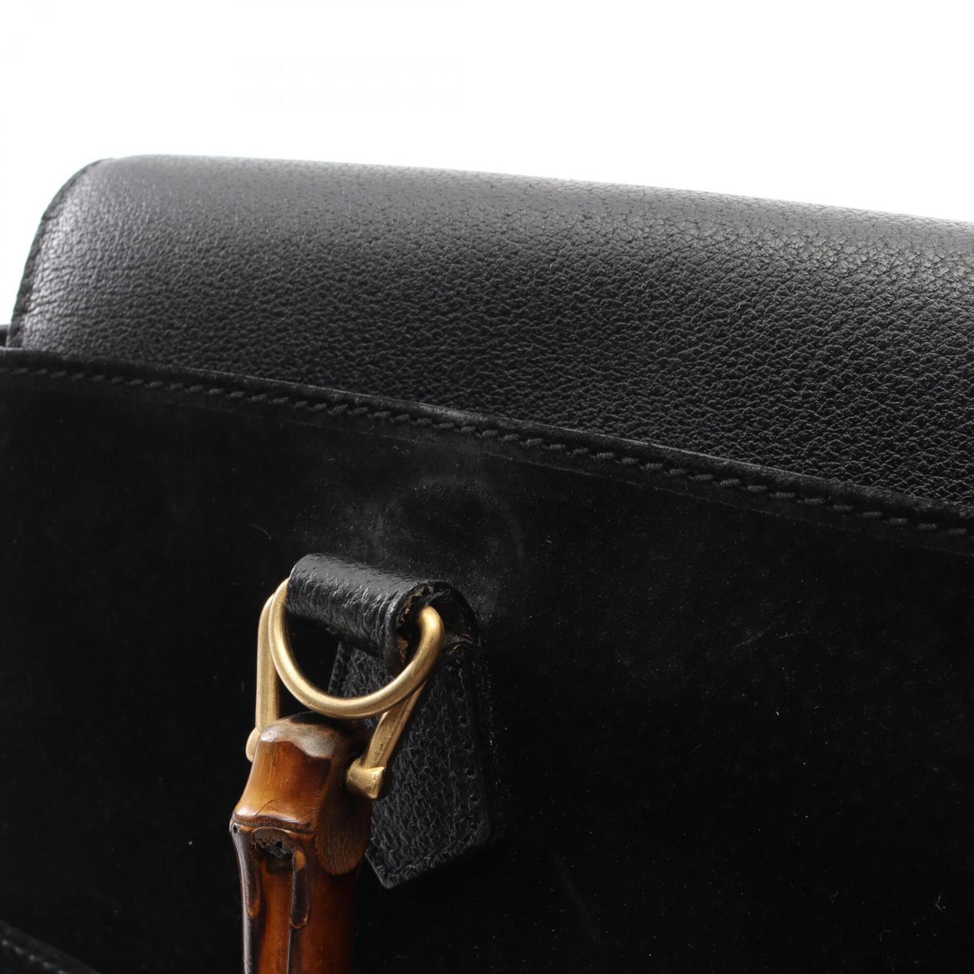 Gucci Black Leather Suede Handbag (Pre-Owned)