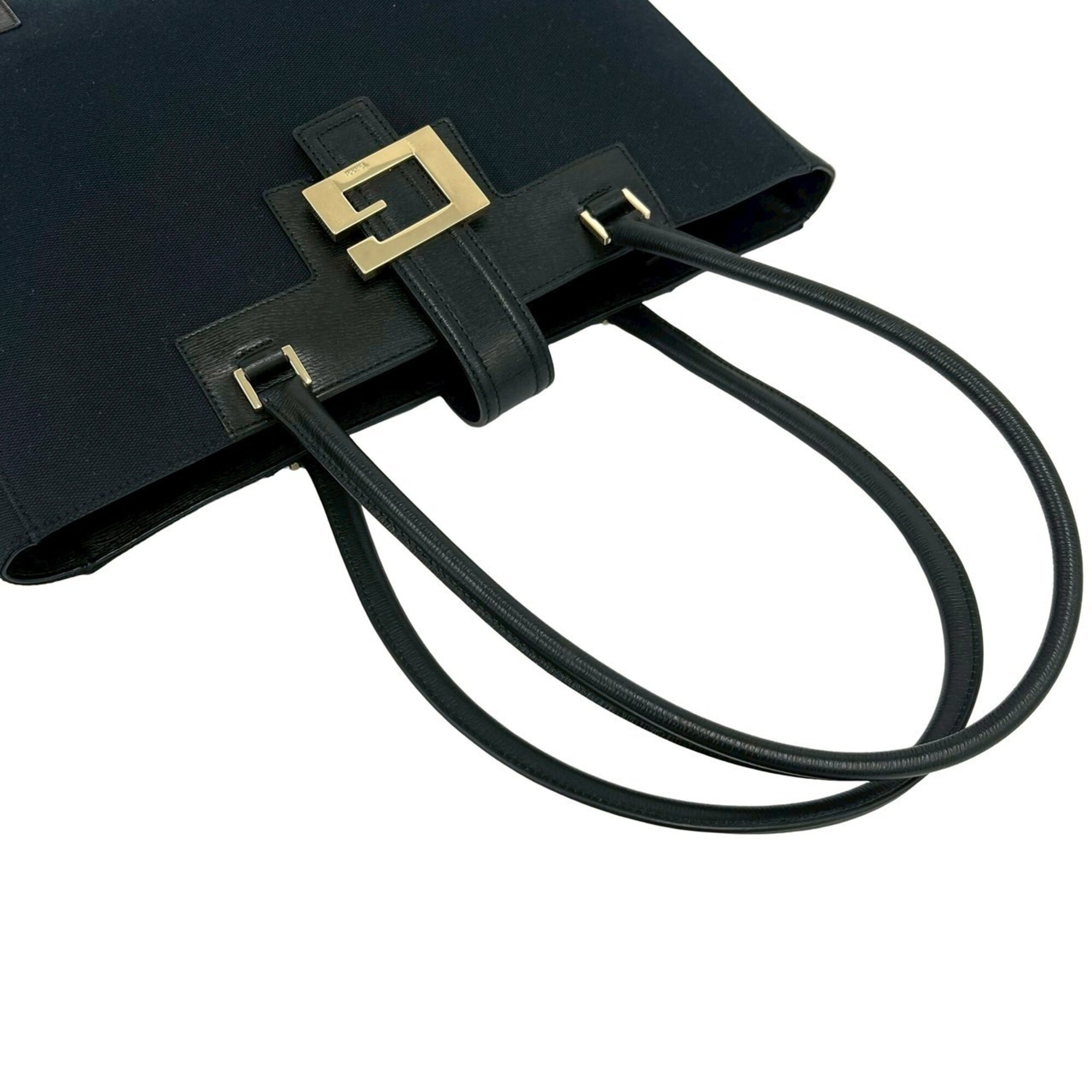 Gucci Black Canvas Leather Handbag Shoulder Bag Tote Bag (Pre-Owned)