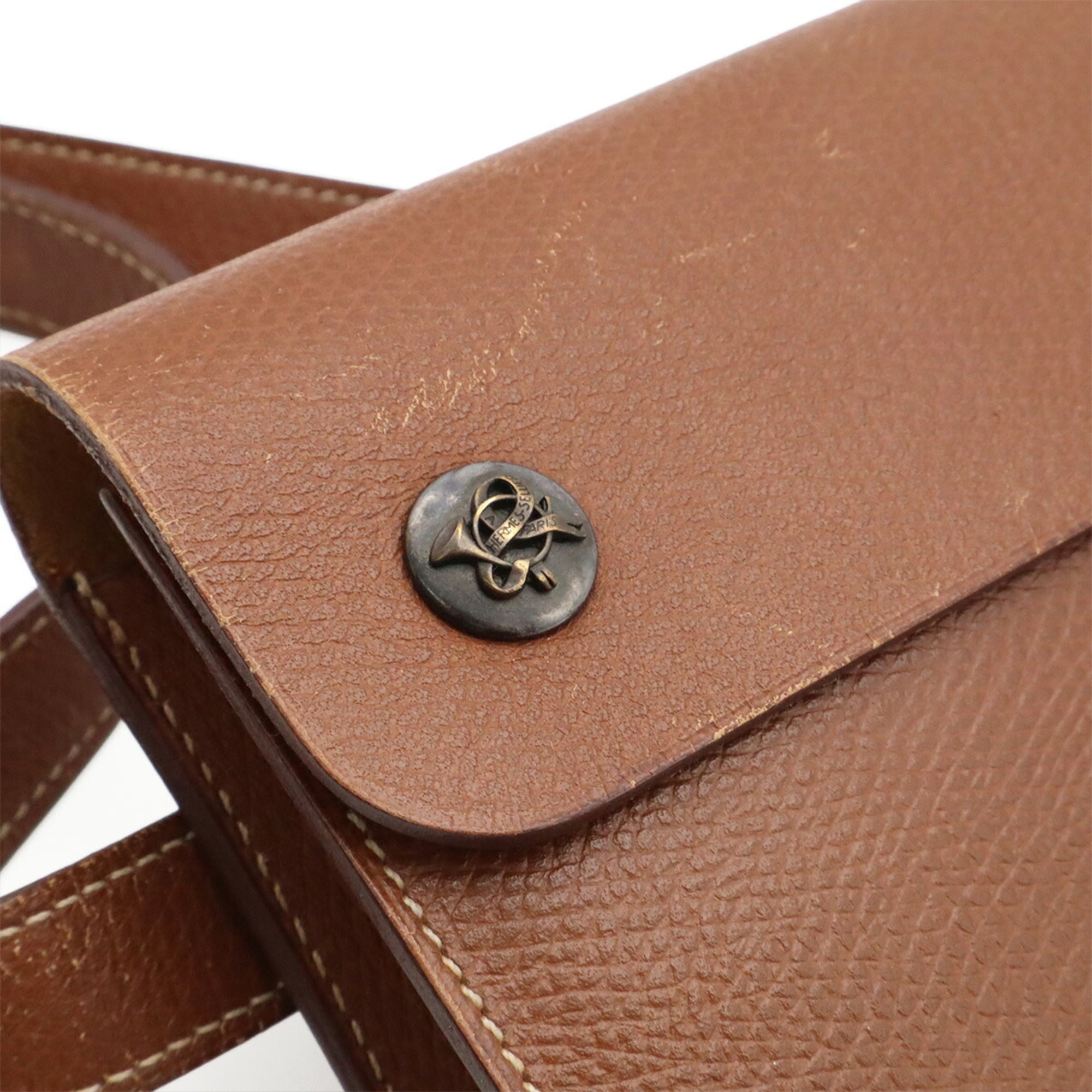Hermes Brown Leather Clutch Bag Fanny Pack Pochette (Pre-Owned)