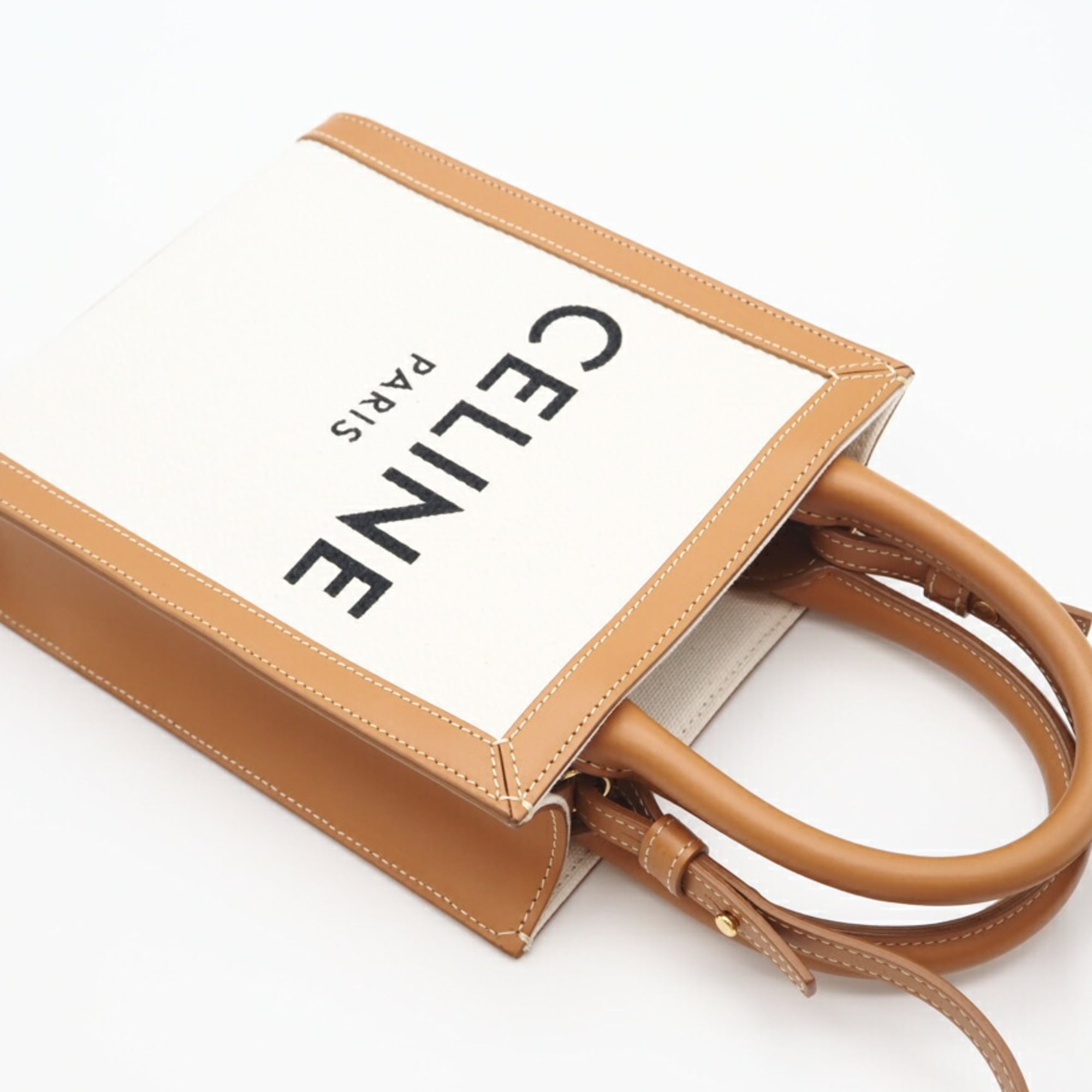 Celine Cabas Brown White Canvas Shoulder Bag (Pre-Owned)