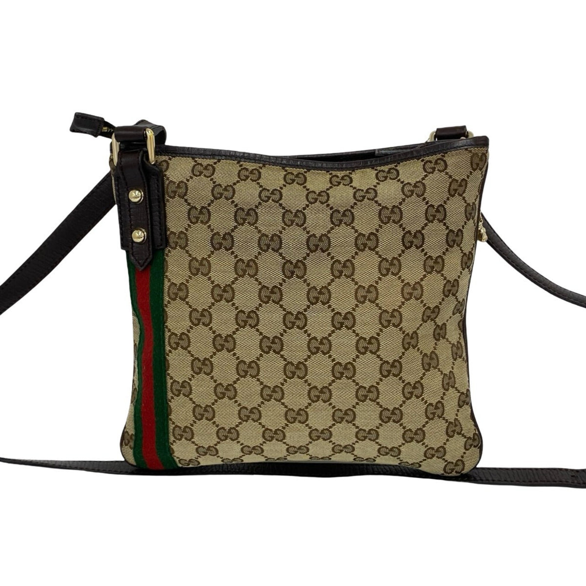 Gucci Brown Green Red Color Canvas Leather Pochette Shoulder Bag (Pre-Owned)