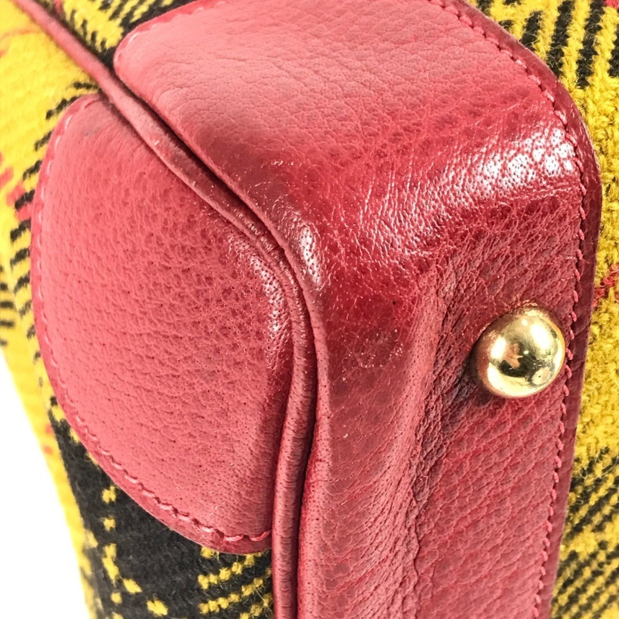 Hermes Green Red Color Yellow Wool Leather Shoulder Bag Tote Bag (Pre-Owned)