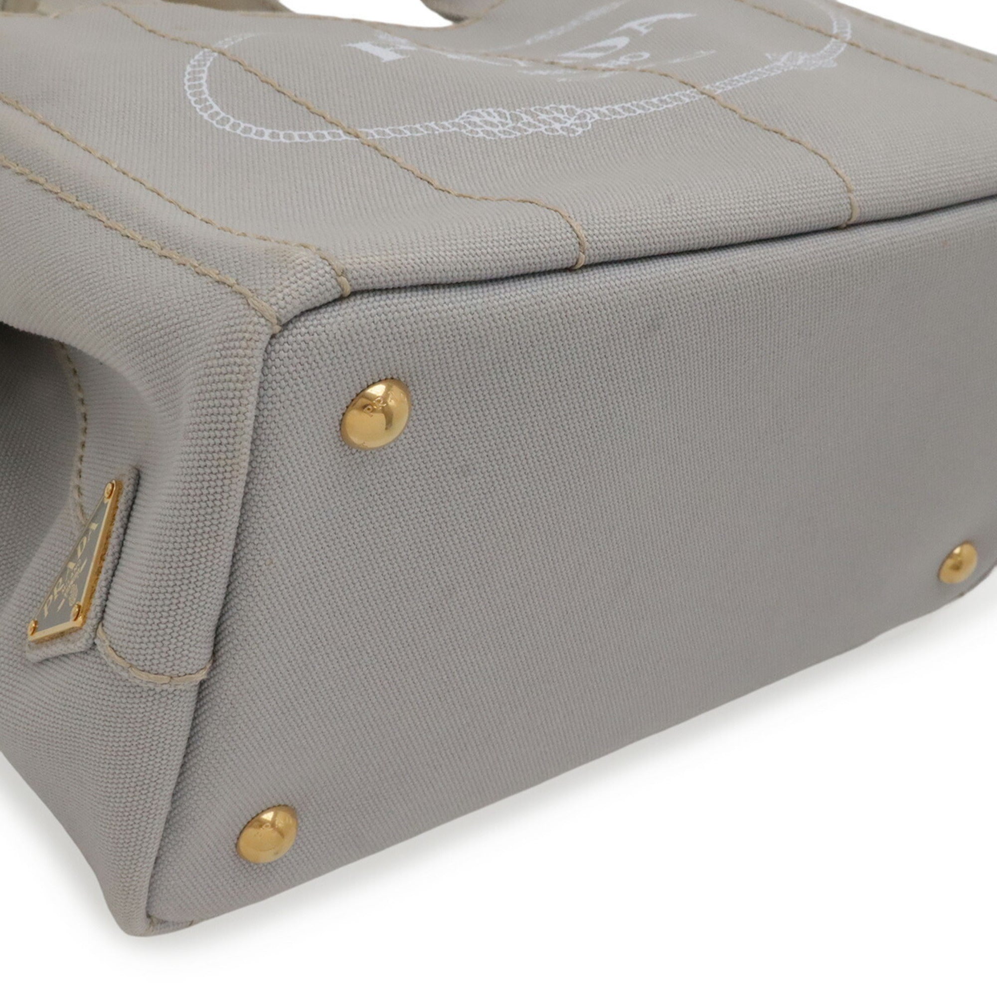 Prada Canapa Light Gray Canvas Handbag Shoulder Bag Tote Bag (Pre-Owned)