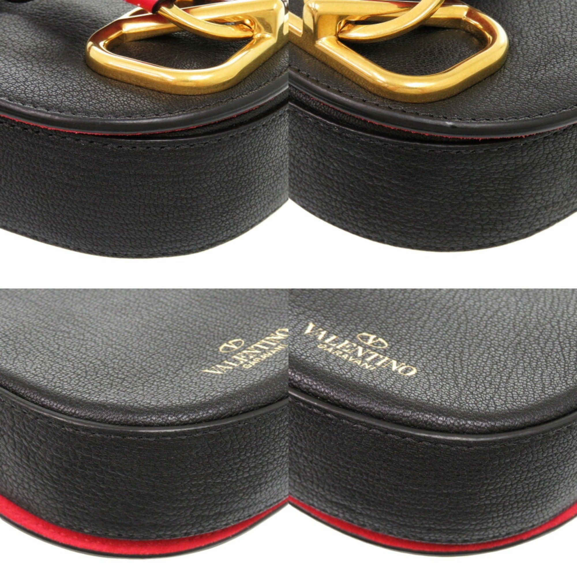 Valentino Garavani Black Red Color Leather Shoulder Bag (Pre-Owned)