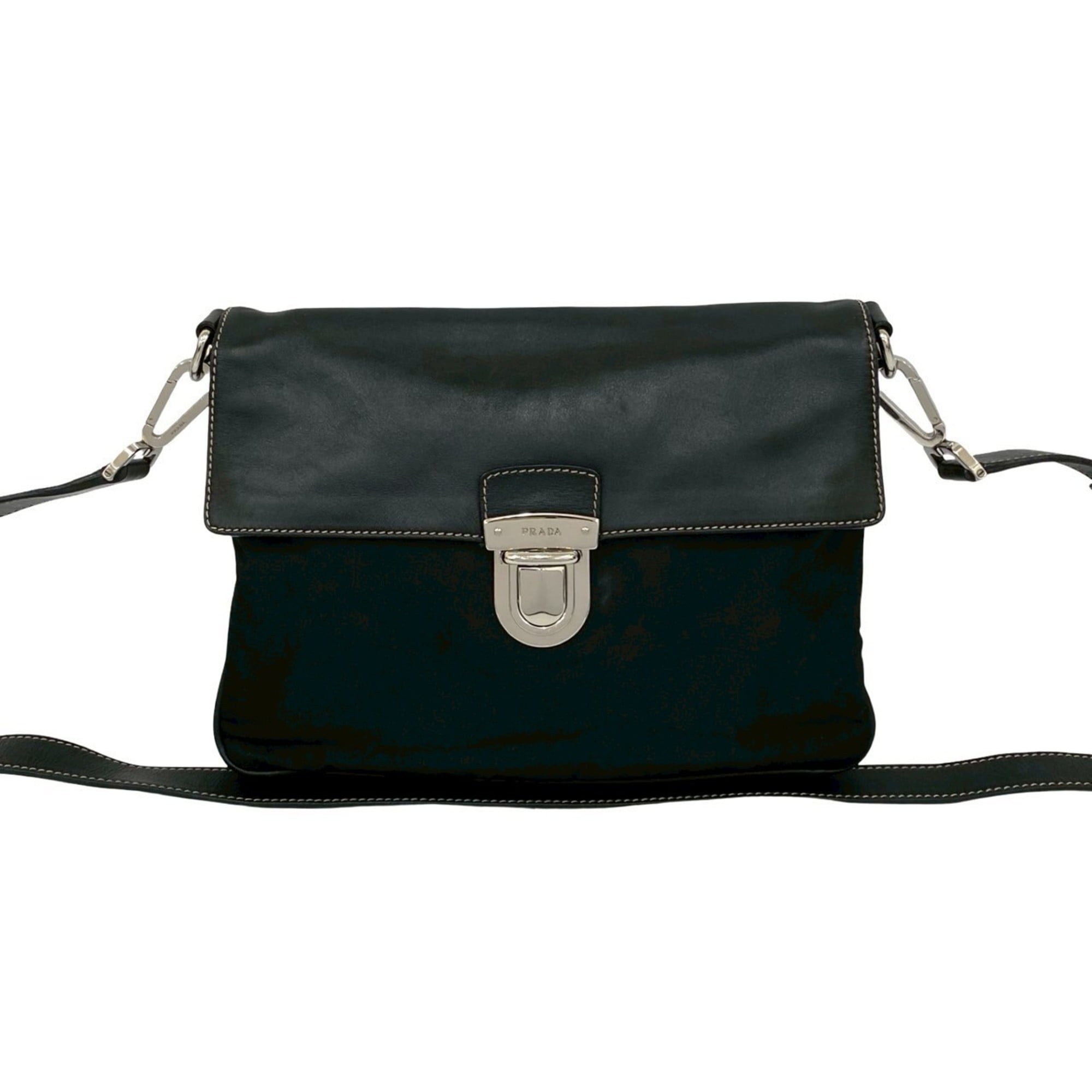 Prada Black Leather Nylon Pochette Shoulder Bag (Pre-Owned)