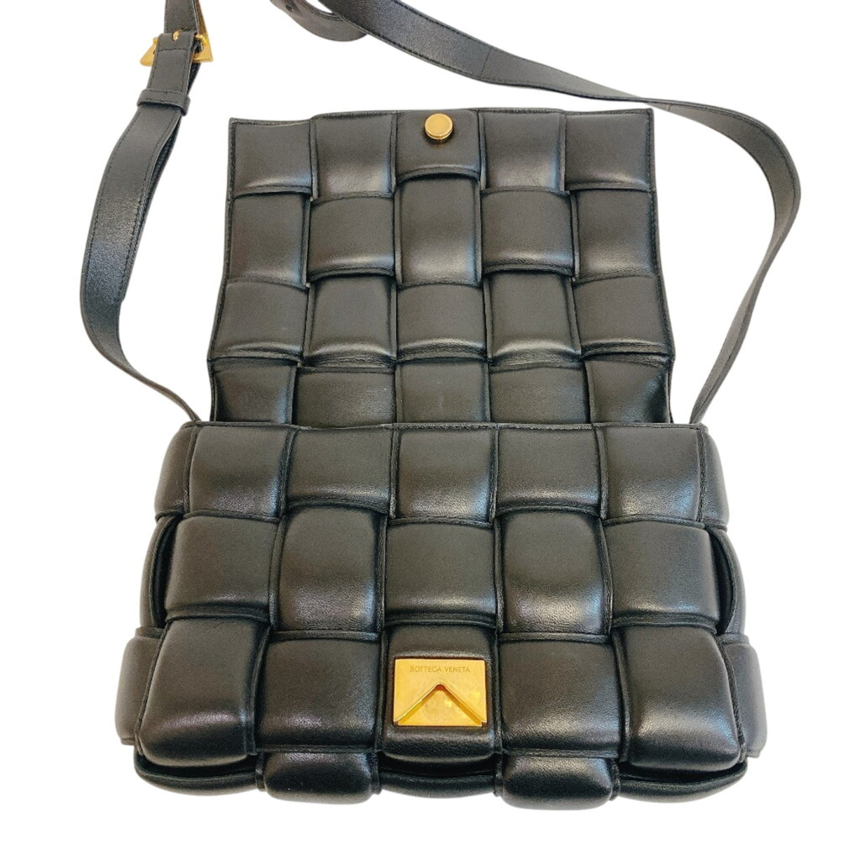 Bottega Veneta Intrecciato Black Leather Shoulder Bag (Pre-Owned)
