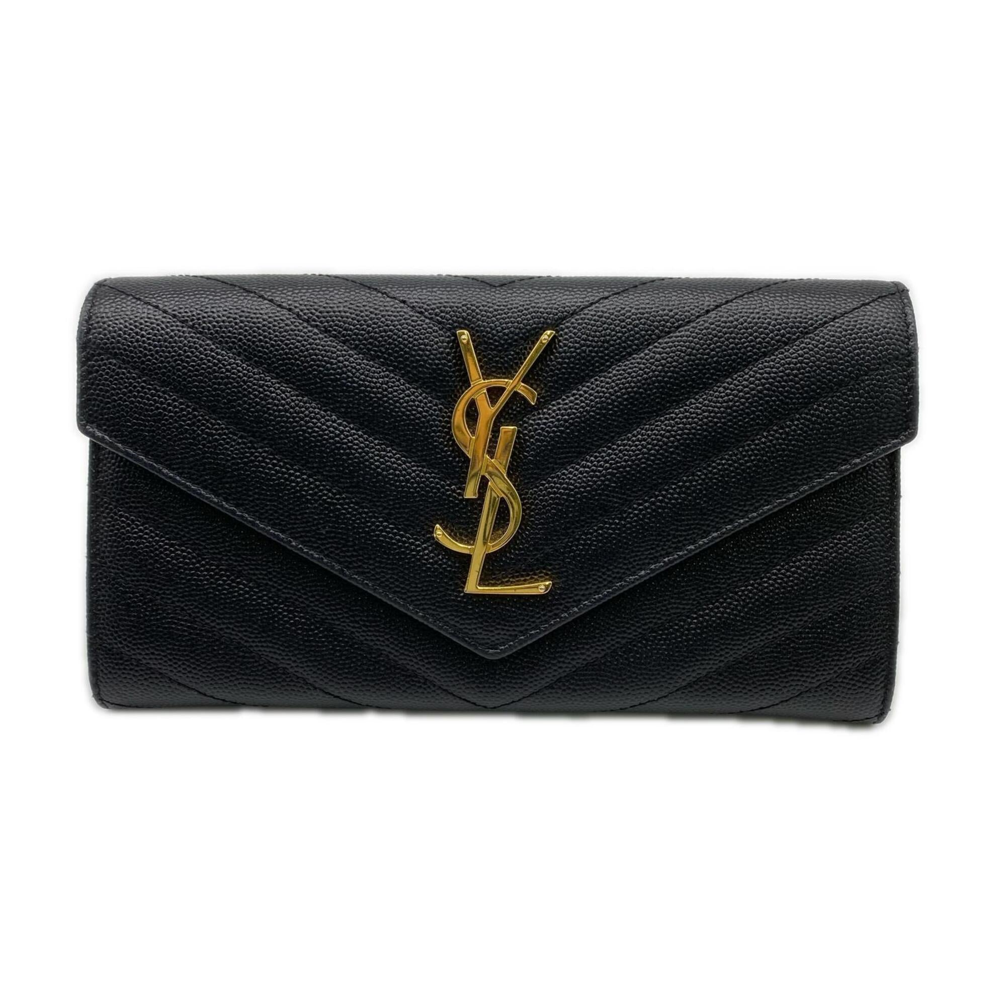 Saint Laurent Black Leather Long Wallet (Bi-Fold) (Pre-Owned)