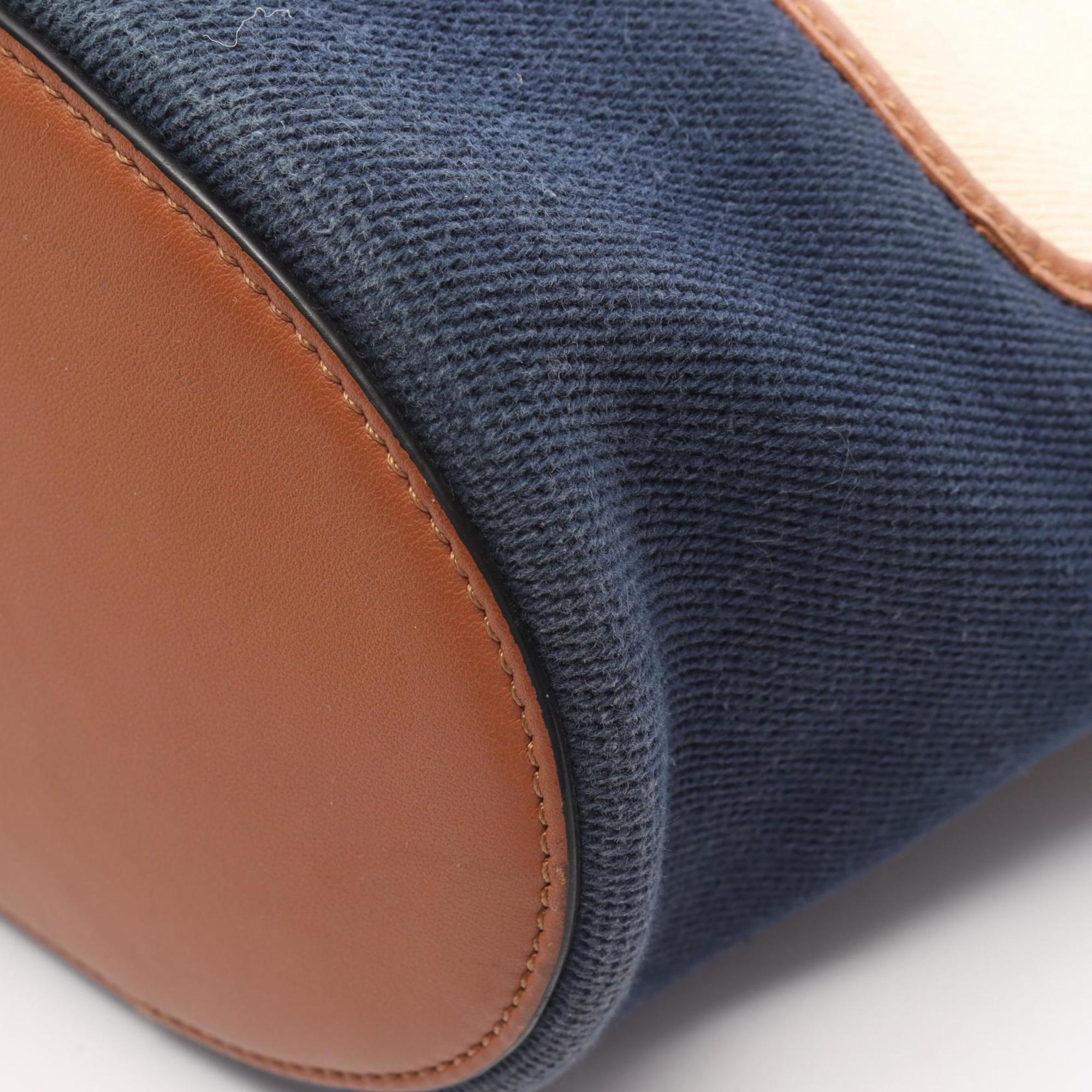 Loewe Brown Ivory Navy Canvas Leather Handbag Shoulder Bag (Pre-Owned)