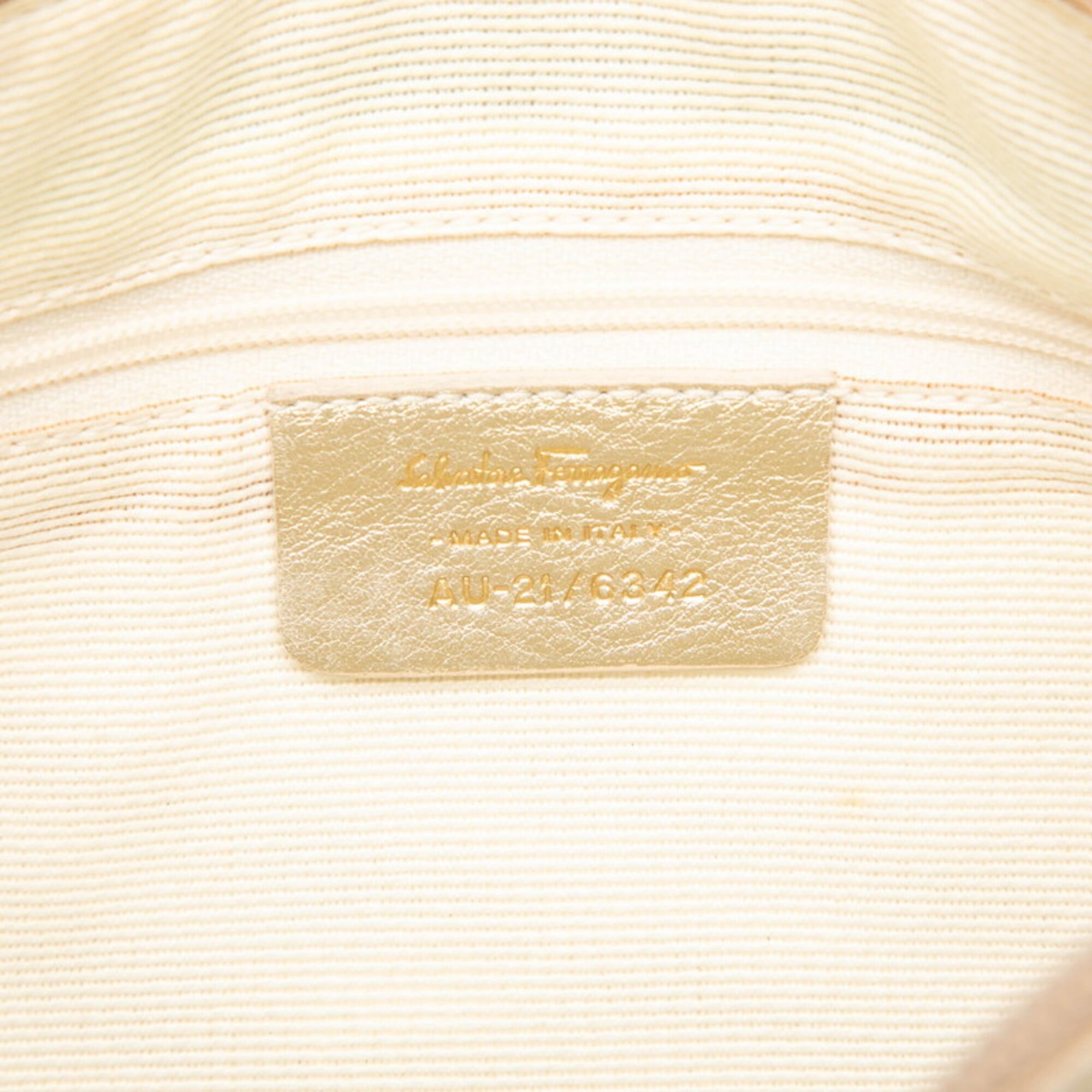 Salvatore Ferragamo Gold Ivory Canvas Leather Handbag Shoulder Bag (Pre-Owned)