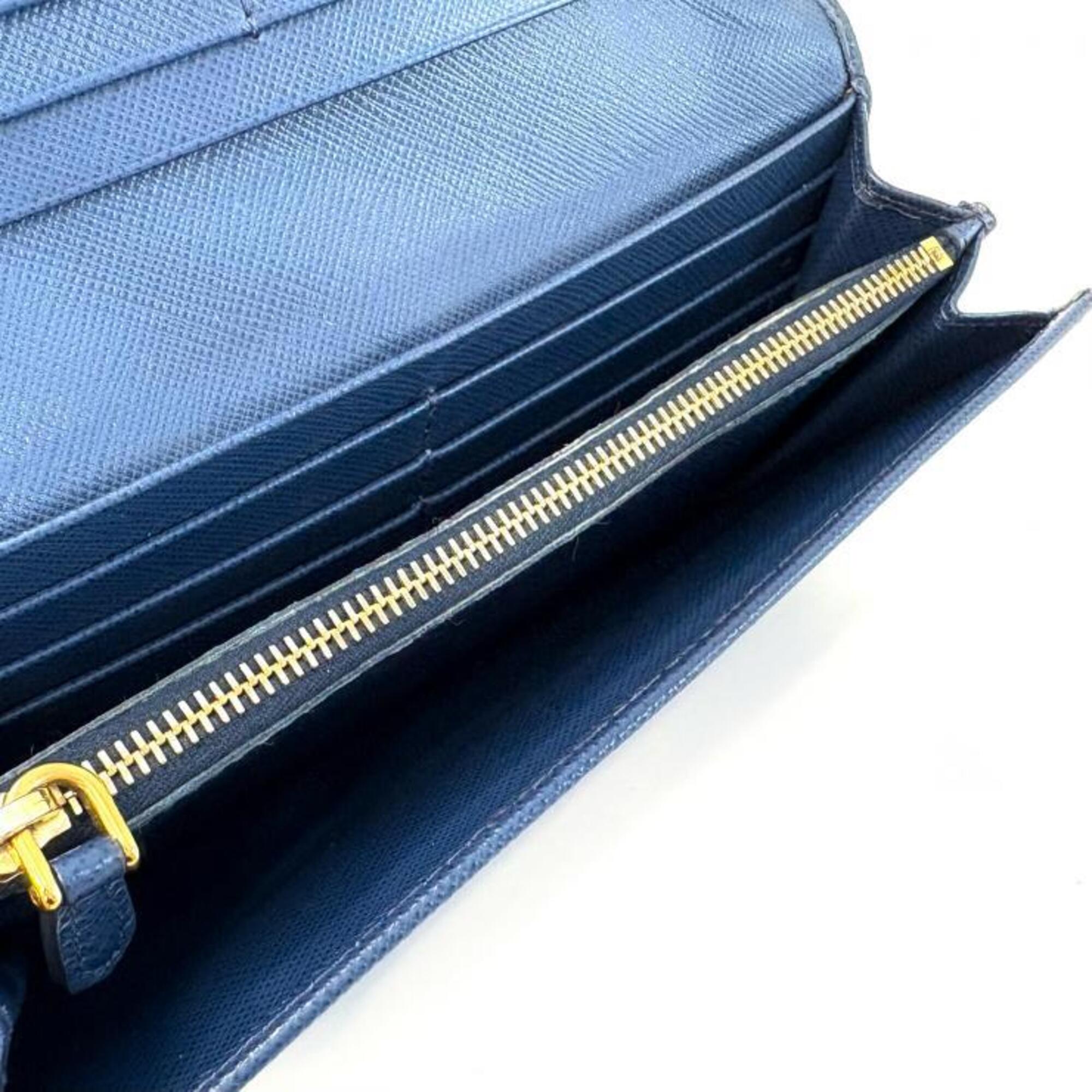 Prada Bluette Navy Saffiano Metal Long Wallet (Bi-Fold) (Pre-Owned)