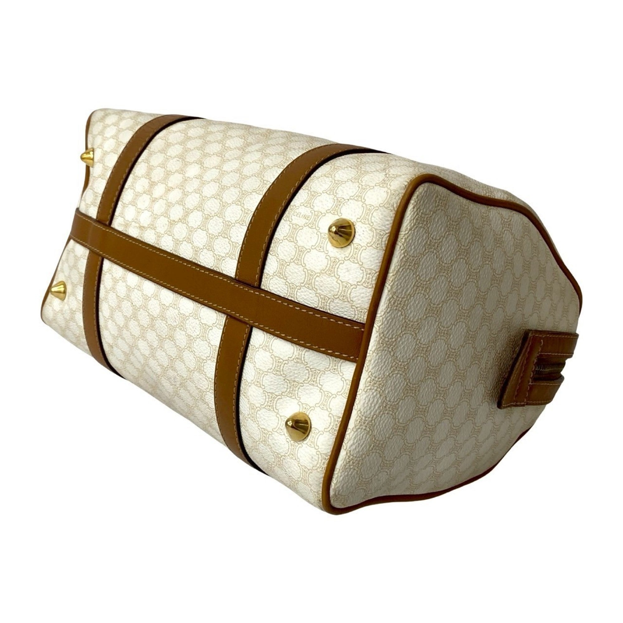 Celine Brown White Leather Pvc Boston Bag Handbag (Pre-Owned)
