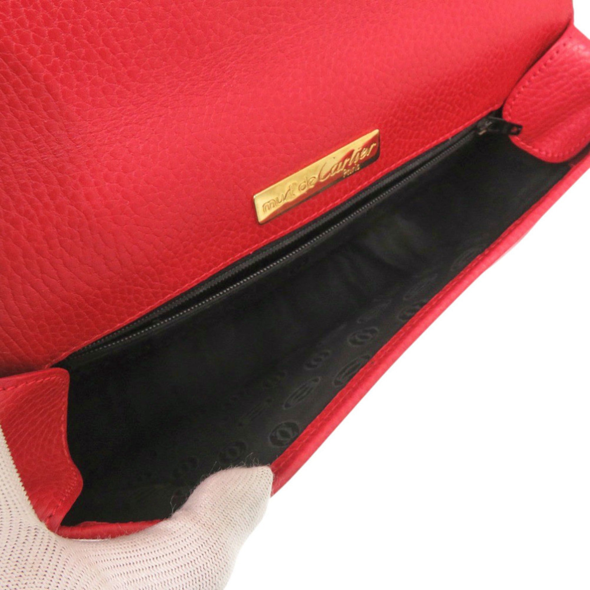 Cartier Red Color Leather Shoulder Bag (Pre-Owned)