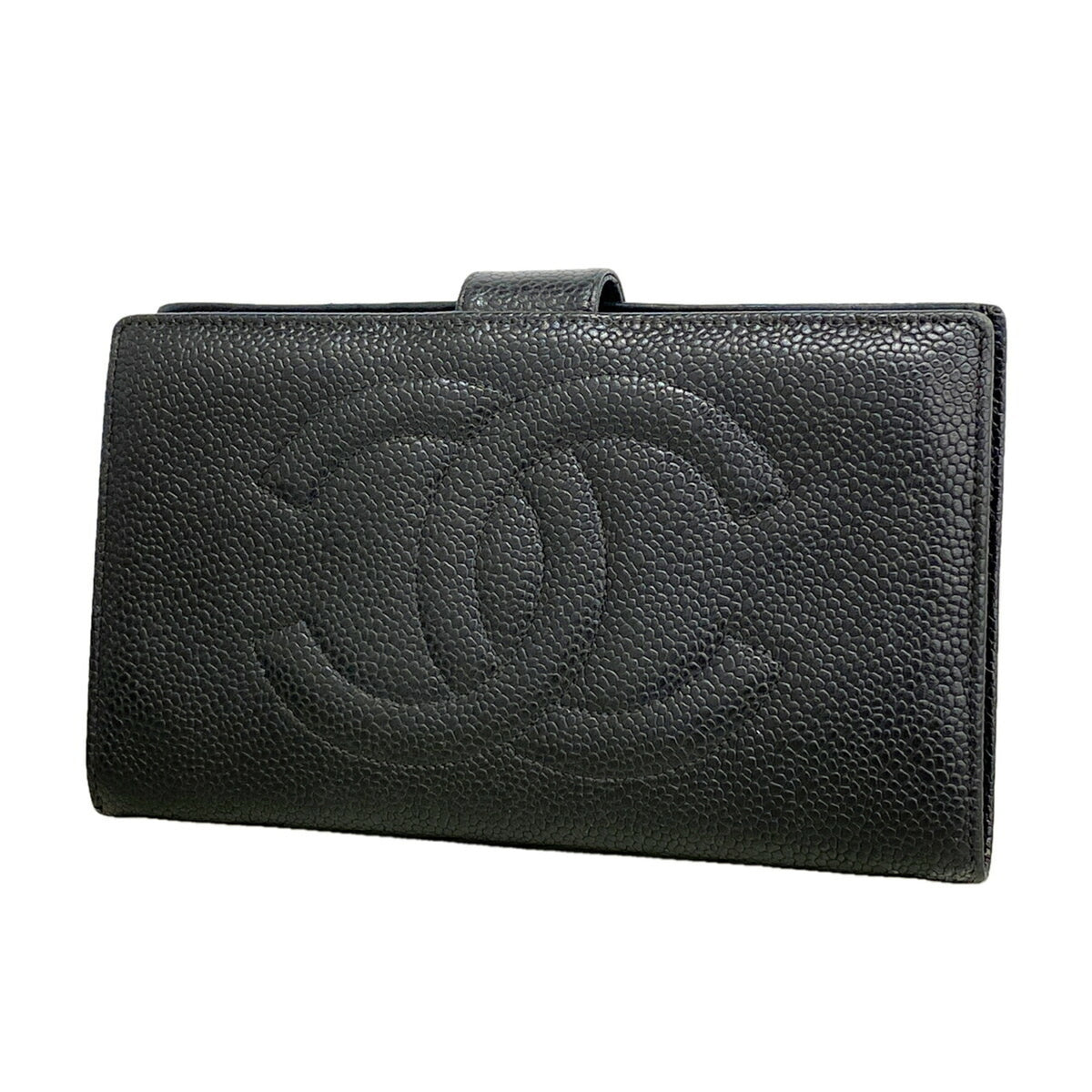 Chanel Black Grained Calfskin Long Wallet (Bi-Fold) (Pre-Owned)