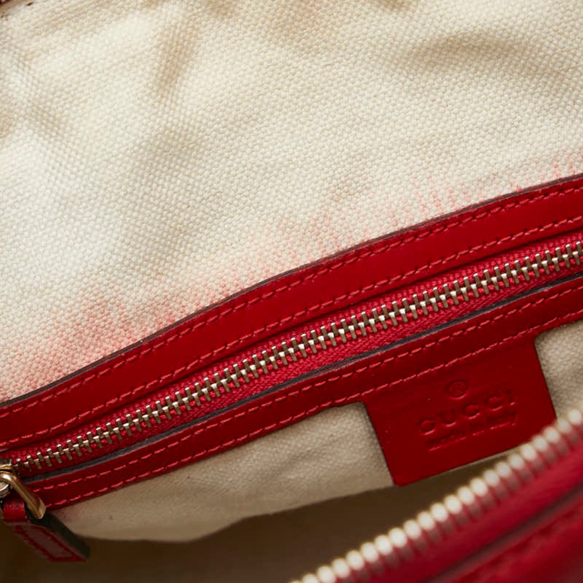 Gucci Beige Red Color Canvas Leather Boston Bag Shoulder Bag (Pre-Owned)