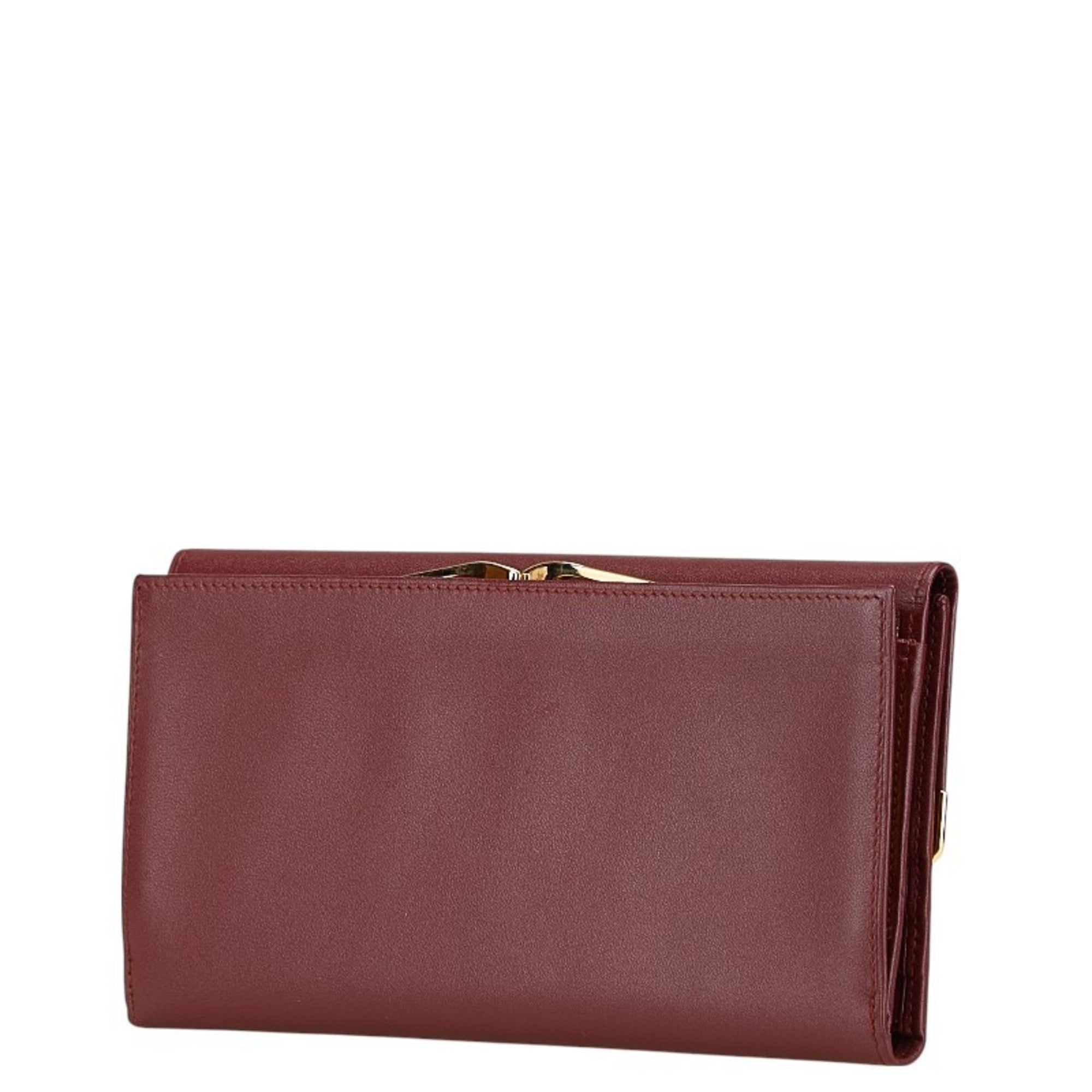 Cartier Wine Red Leather Long Wallet (Tri-Fold) (Pre-Owned)
