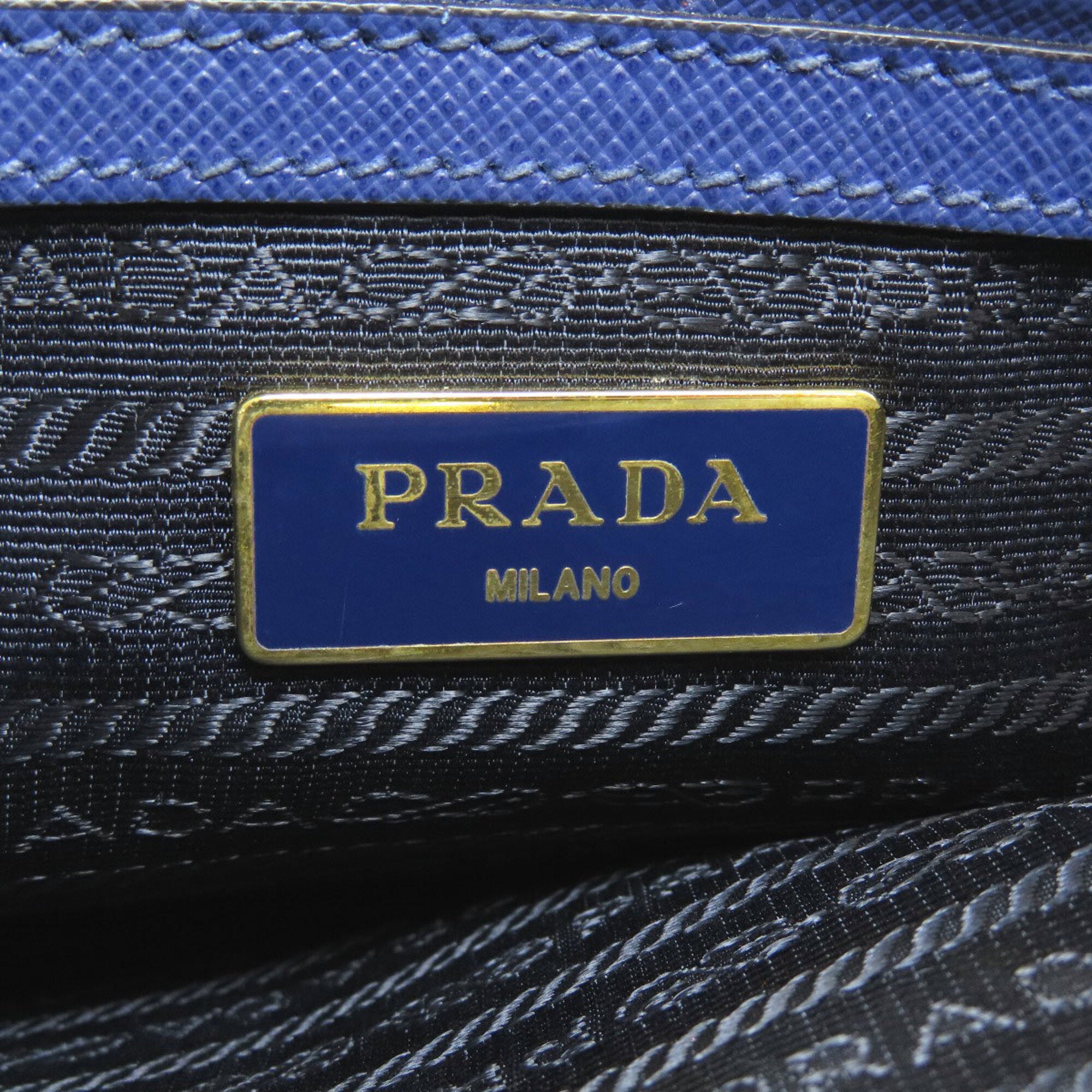 Prada Saffiano Black Blue Saffiano Tote Bag (Pre-Owned)