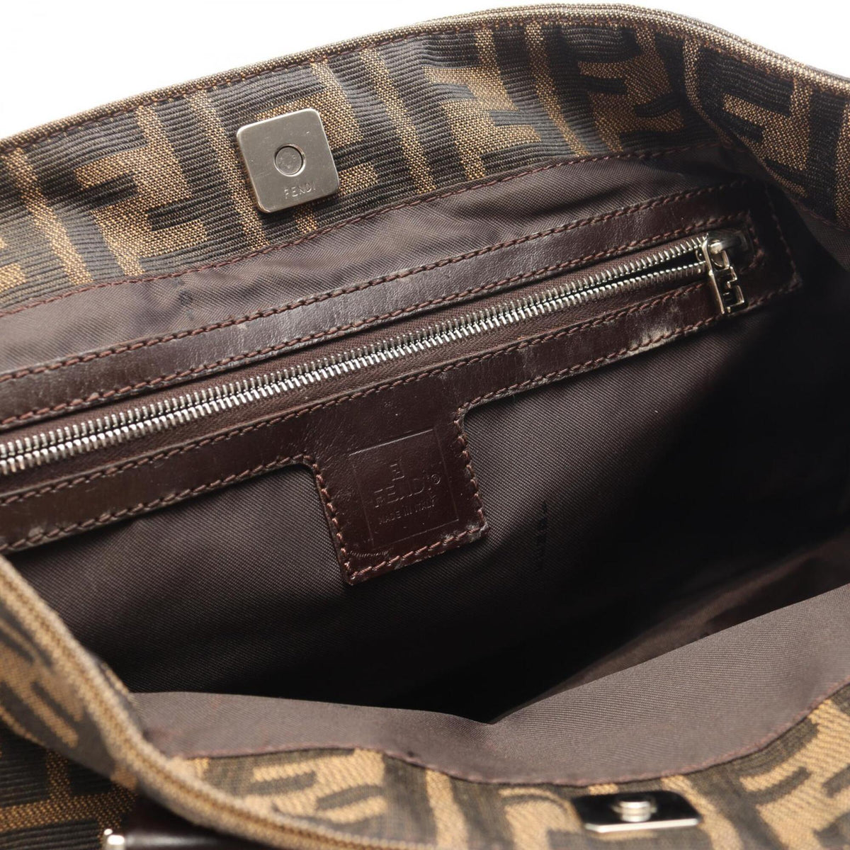 Fendi Zucca Black Brown Canvas Leather Handbag Tote Bag (Pre-Owned)