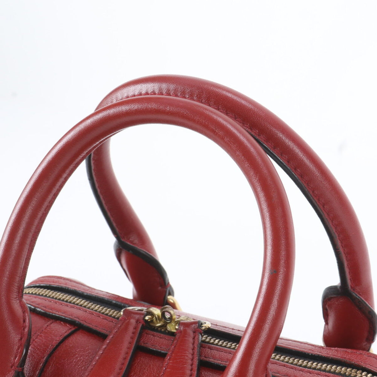 Burberry Red Color Leather Boston Bag Handbag Tote Bag (Pre-Owned)