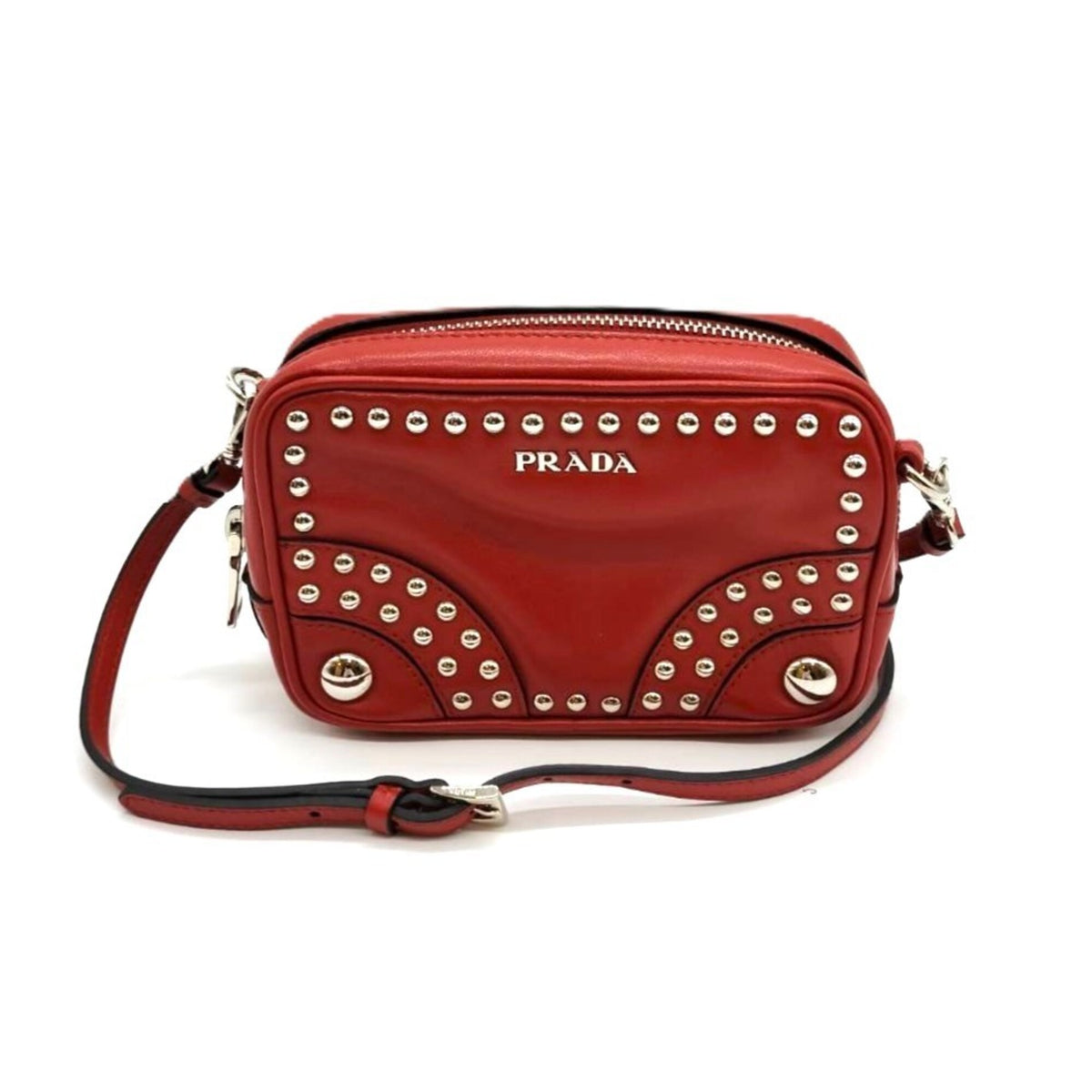 Prada Red Color Leather Pochette Shoulder Bag (Pre-Owned)