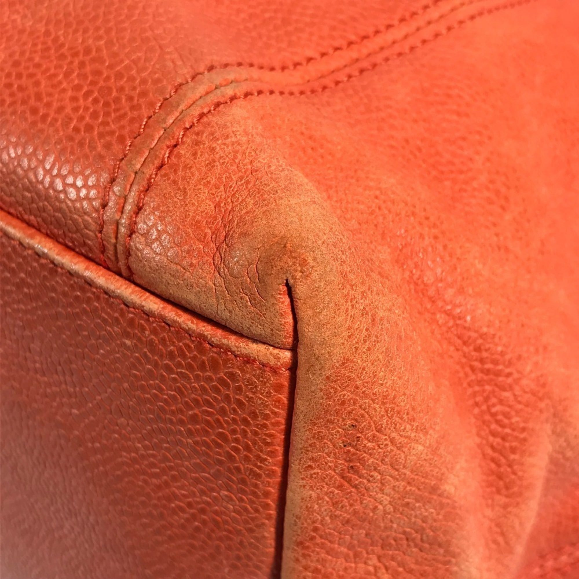 Chanel Orange Grained Calfskin Shoulder Bag Tote Bag (Pre-Owned)