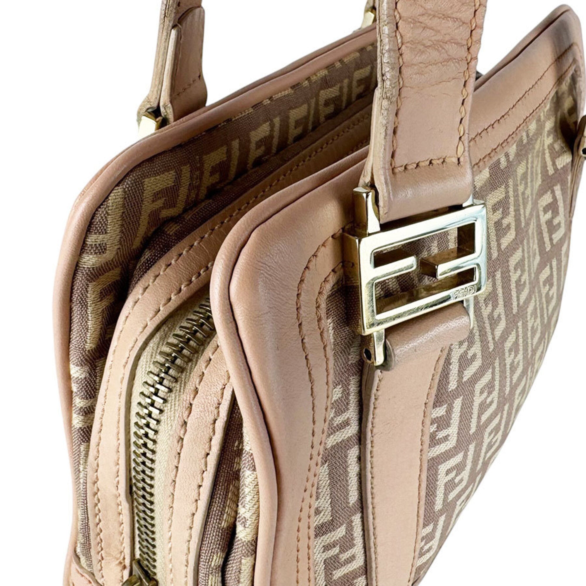 Fendi Beige Light Pink Canvas Leather Handbag (Pre-Owned)