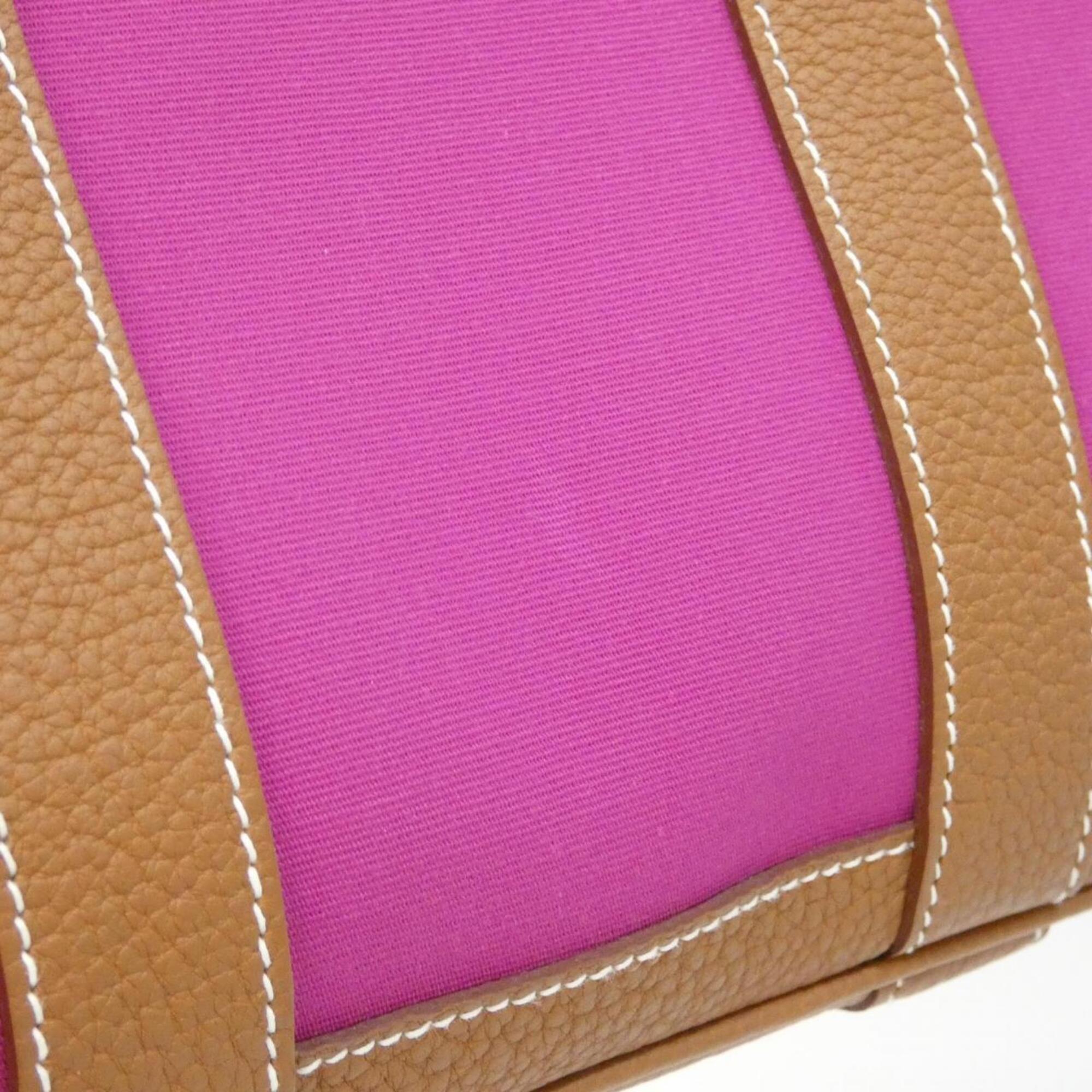 Hermes Gold Pink Toile Officier Negonda Leather Handbag (Pre-Owned)