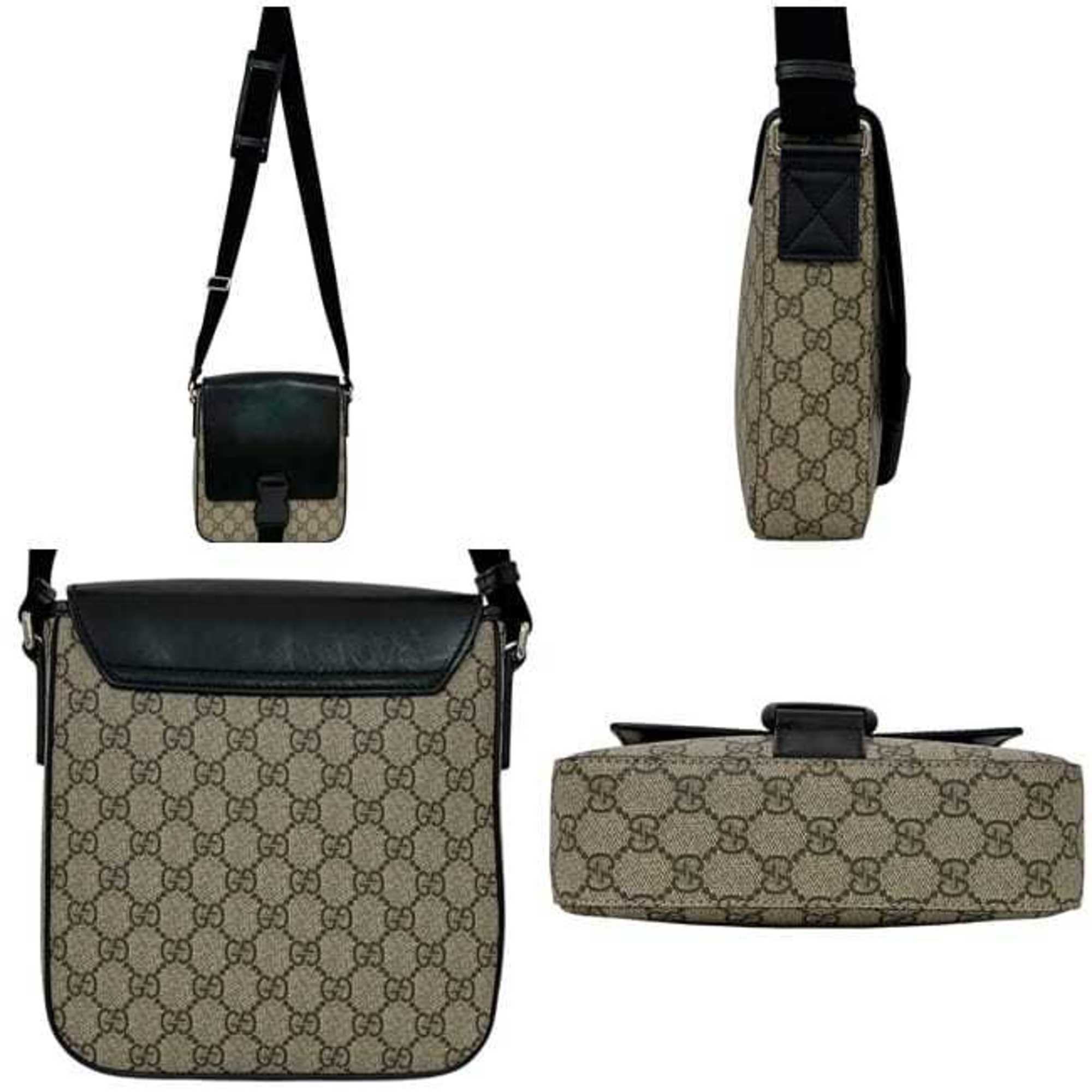 Gucci Beige Black Gg Supreme Leather Shoulder Bag (Pre-Owned)