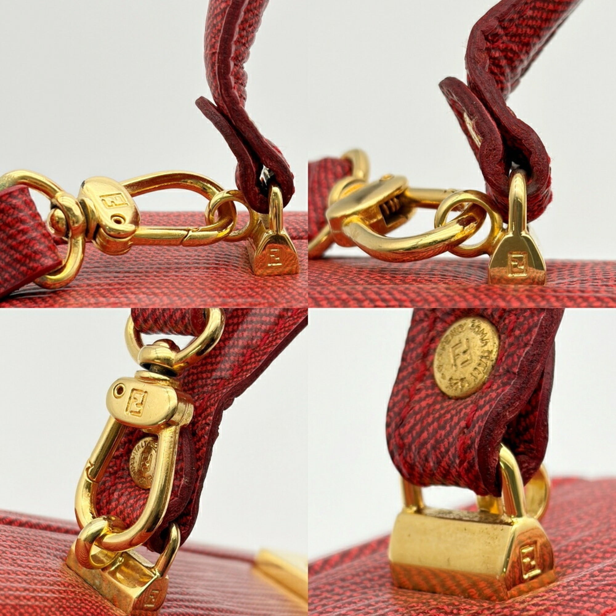Fendi Red Color Leather Shoulder Bag (Pre-Owned)