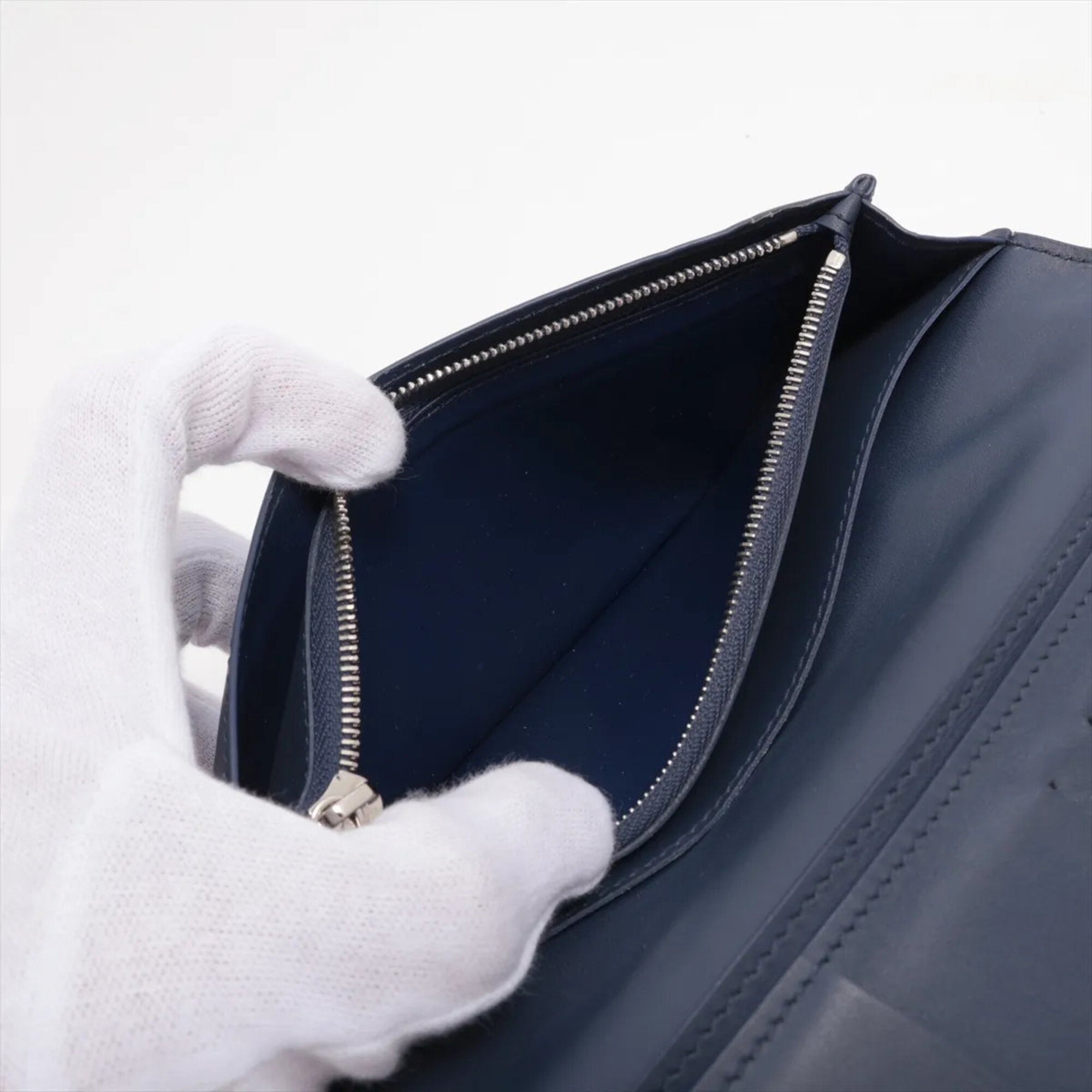 Louis Vuitton Navy Leather Coated Canvas Long Wallet (Bi-Fold) (Pre-Owned)